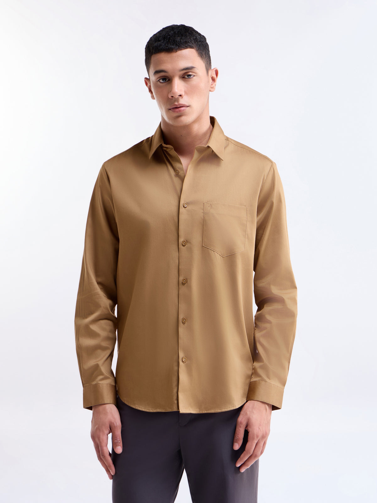 Solid Regular Fit Shirt - Tobacco t4option_7
