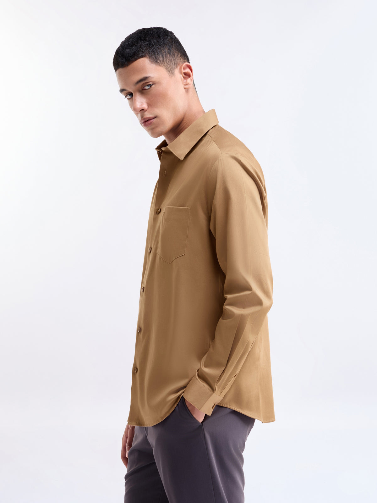 Solid Regular Fit Shirt - Tobacco t4option_7