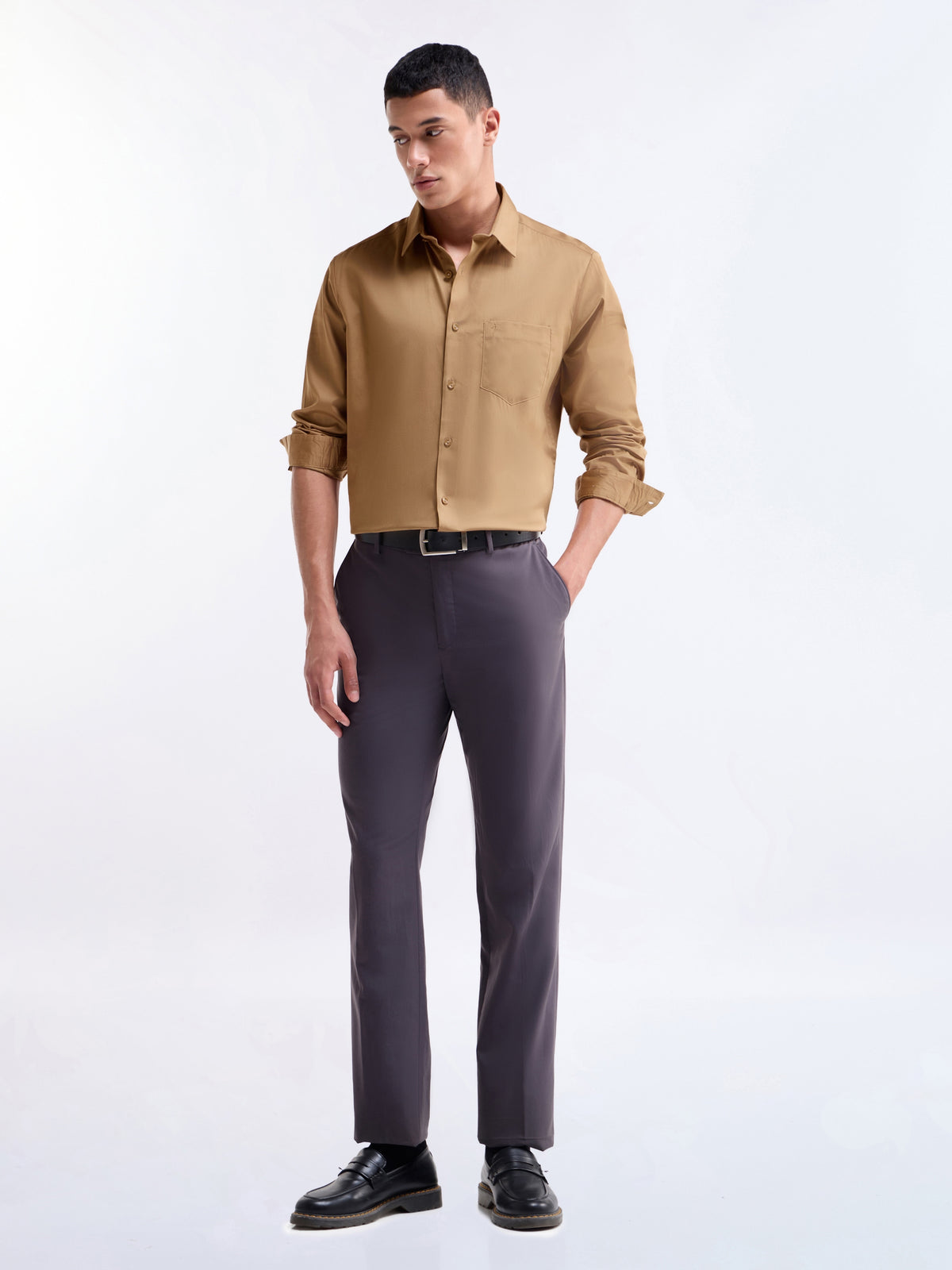 Solid Regular Fit Shirt - Tobacco t4option_7