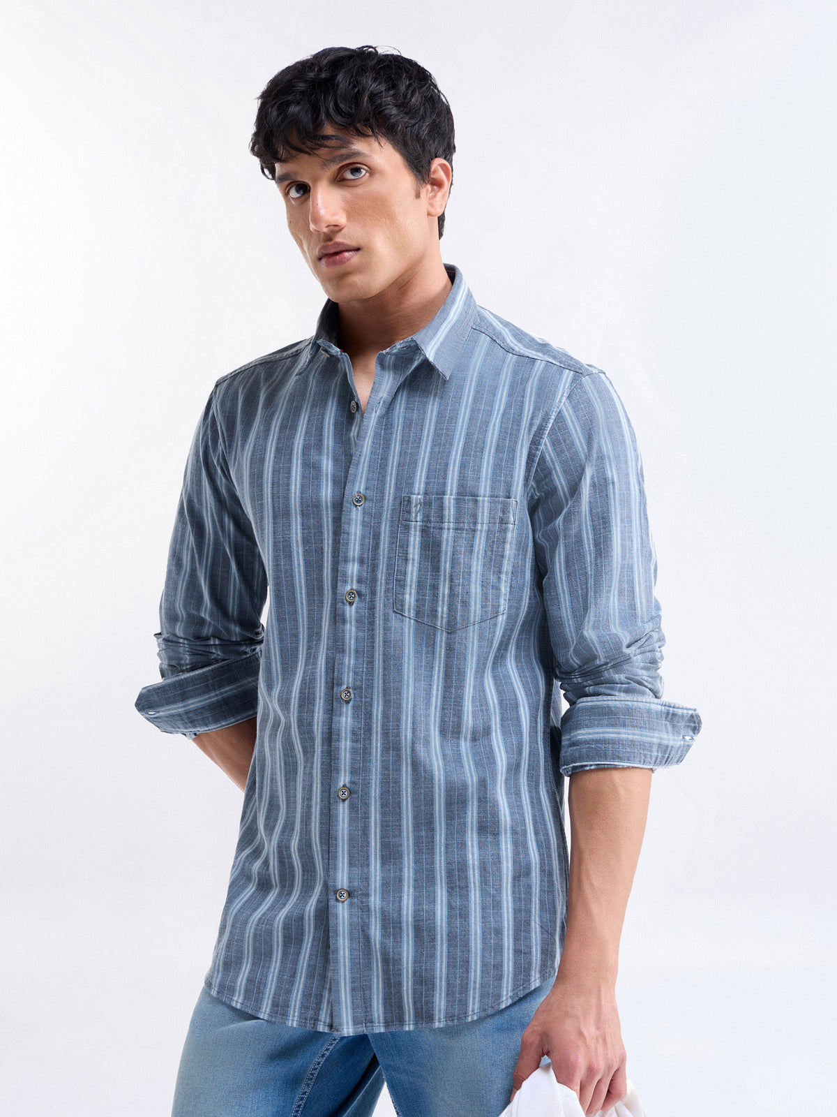 Striped Regular Fit Shirt - Blue t4option_1