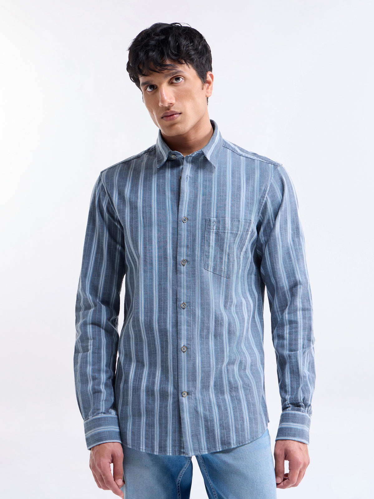 Striped Regular Fit Shirt - Blue t4option_1