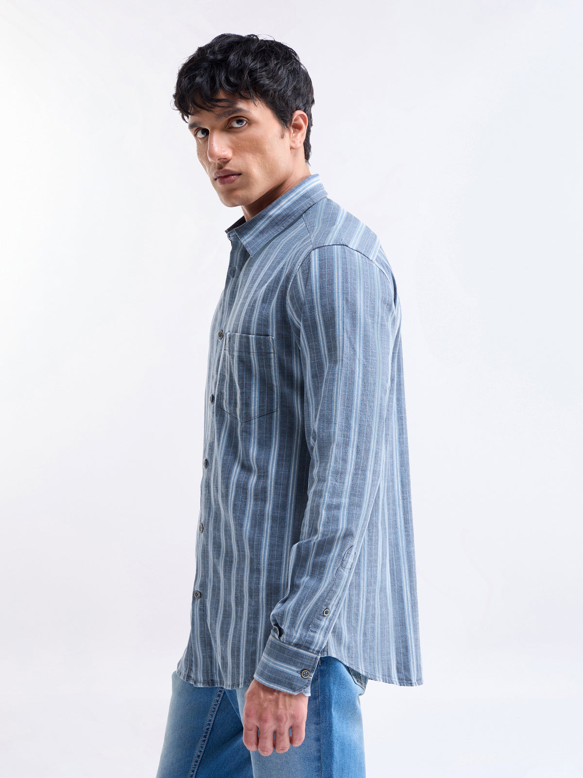 Striped Regular Fit Shirt - Blue t4option_1