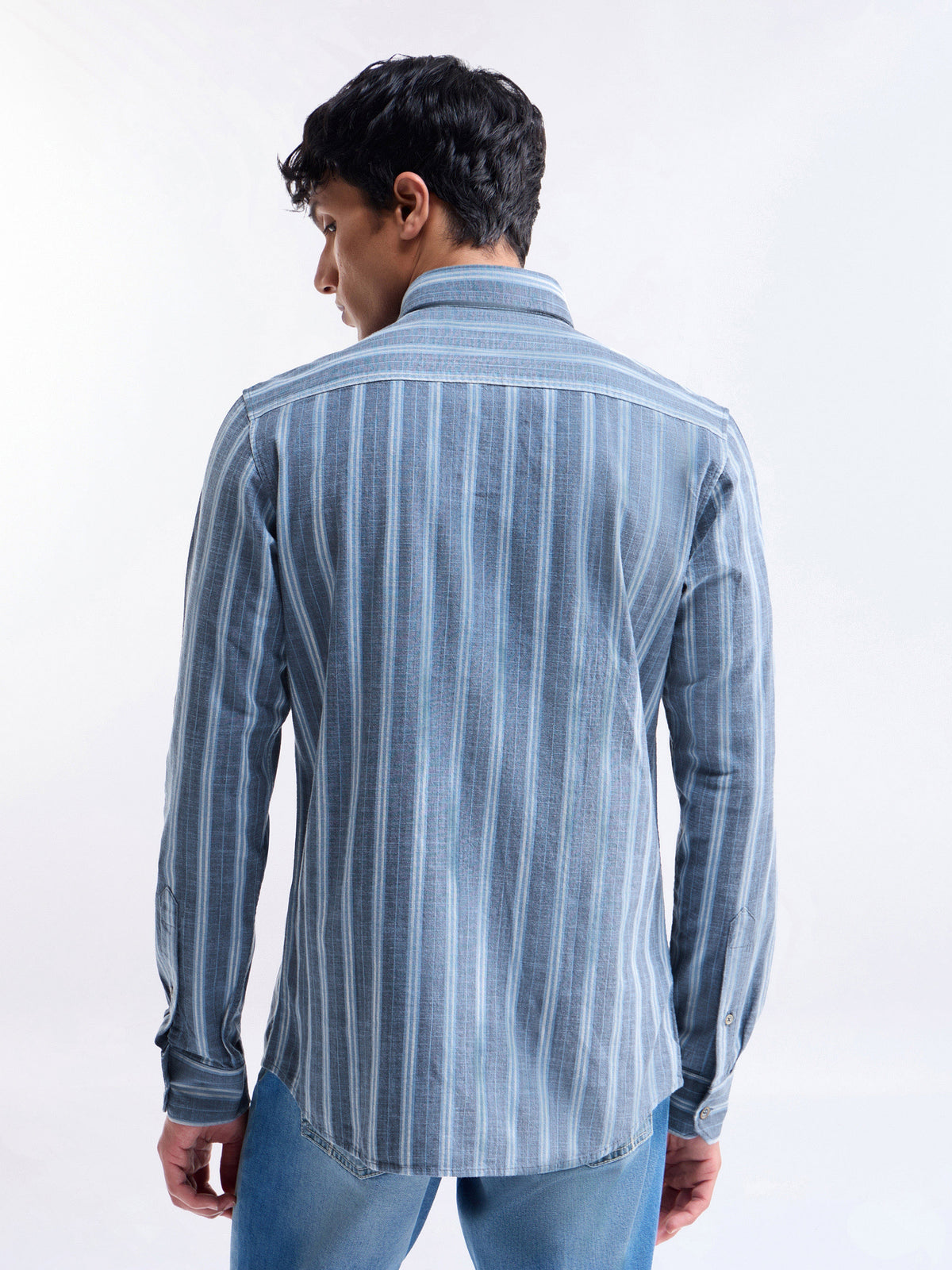 Striped Regular Fit Shirt - Blue t4option_1