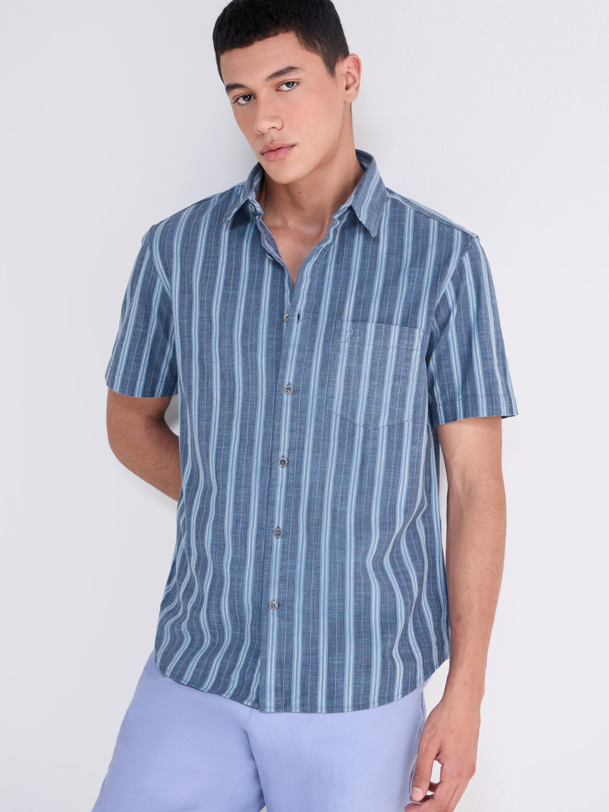 Striped Regular Fit Shirt - Blue t4option_0