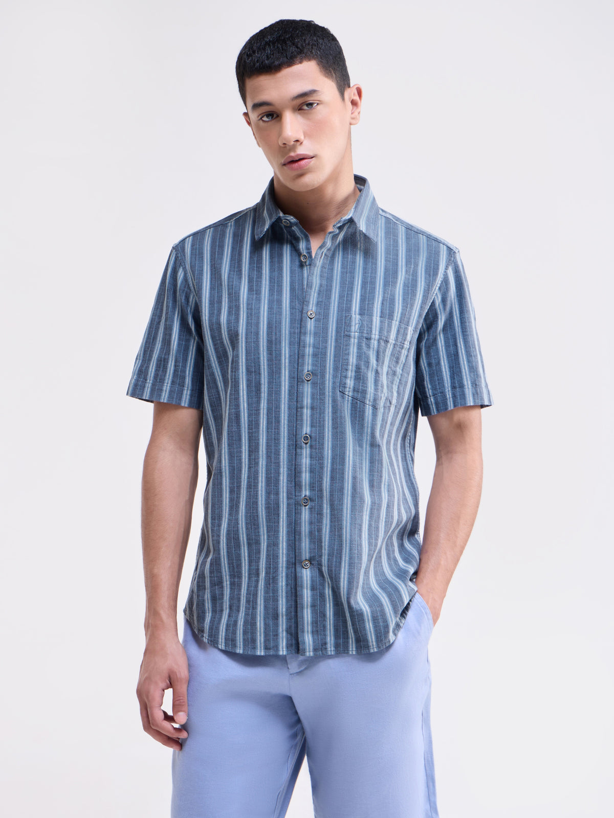 Striped Regular Fit Shirt - Blue t4option_0