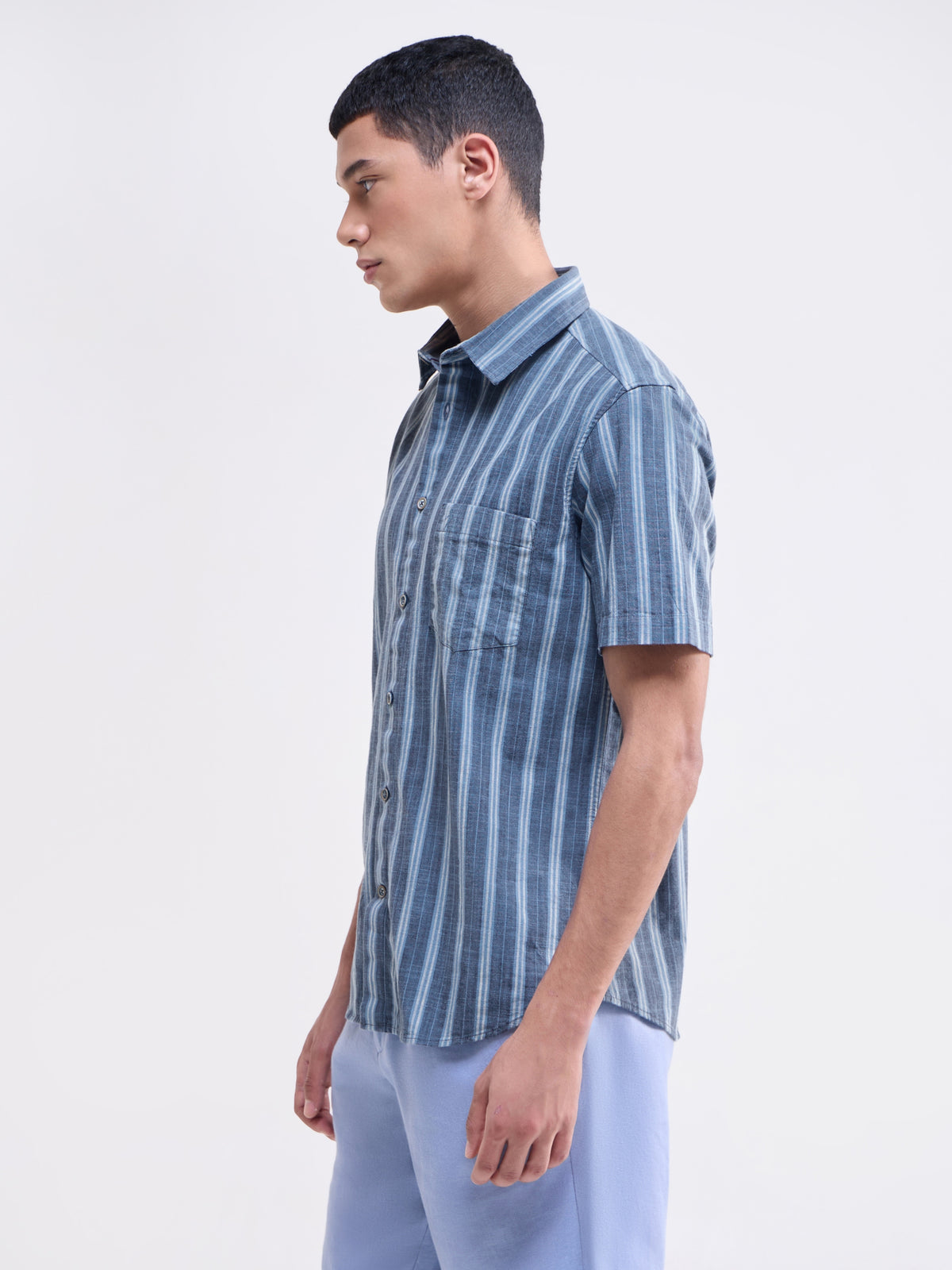 Striped Regular Fit Shirt - Blue t4option_0