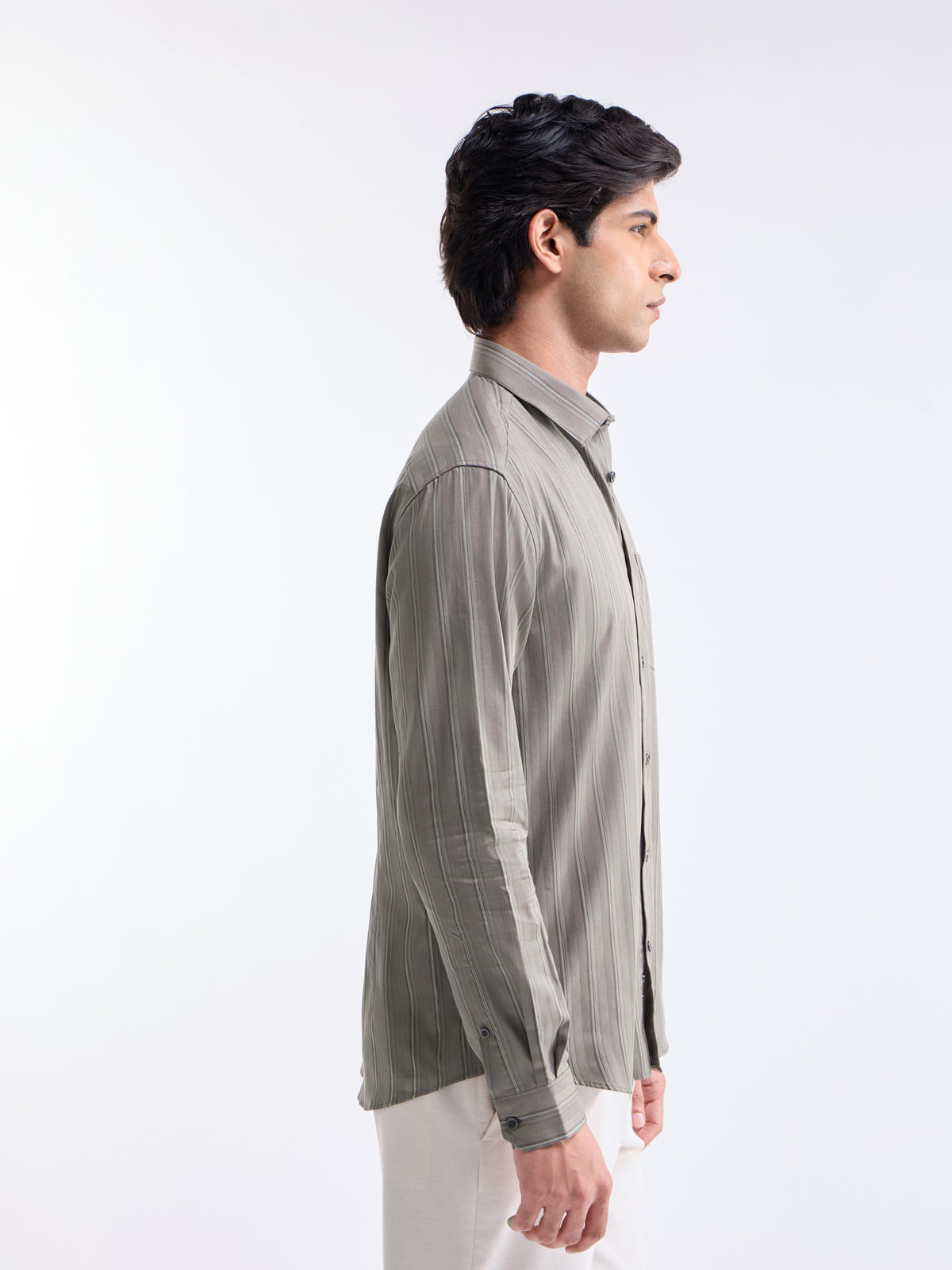 Striped Regular Fit Shirt - Lt Brown t4option_0