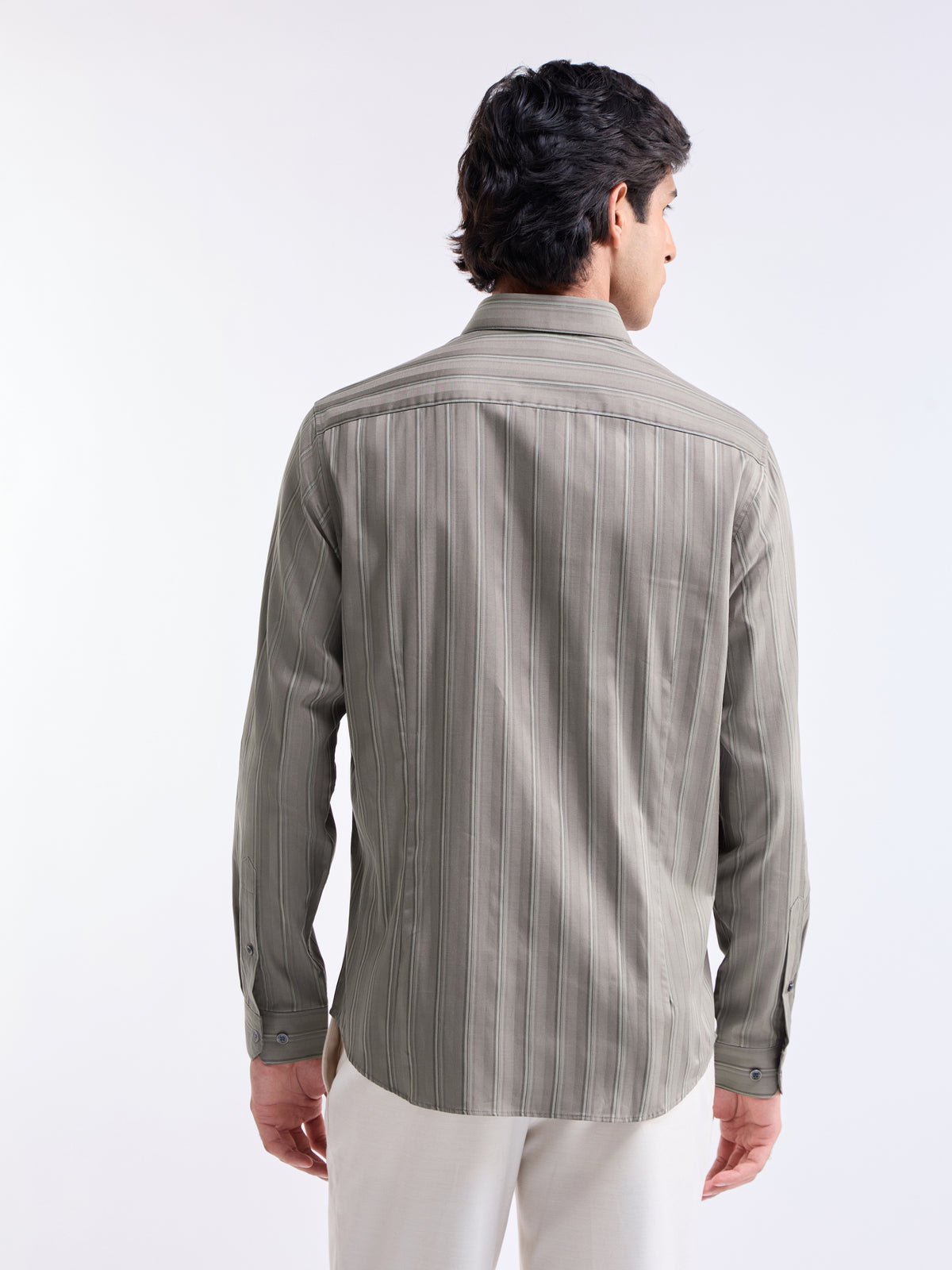 Striped Regular Fit Shirt - Lt Brown t4option_0
