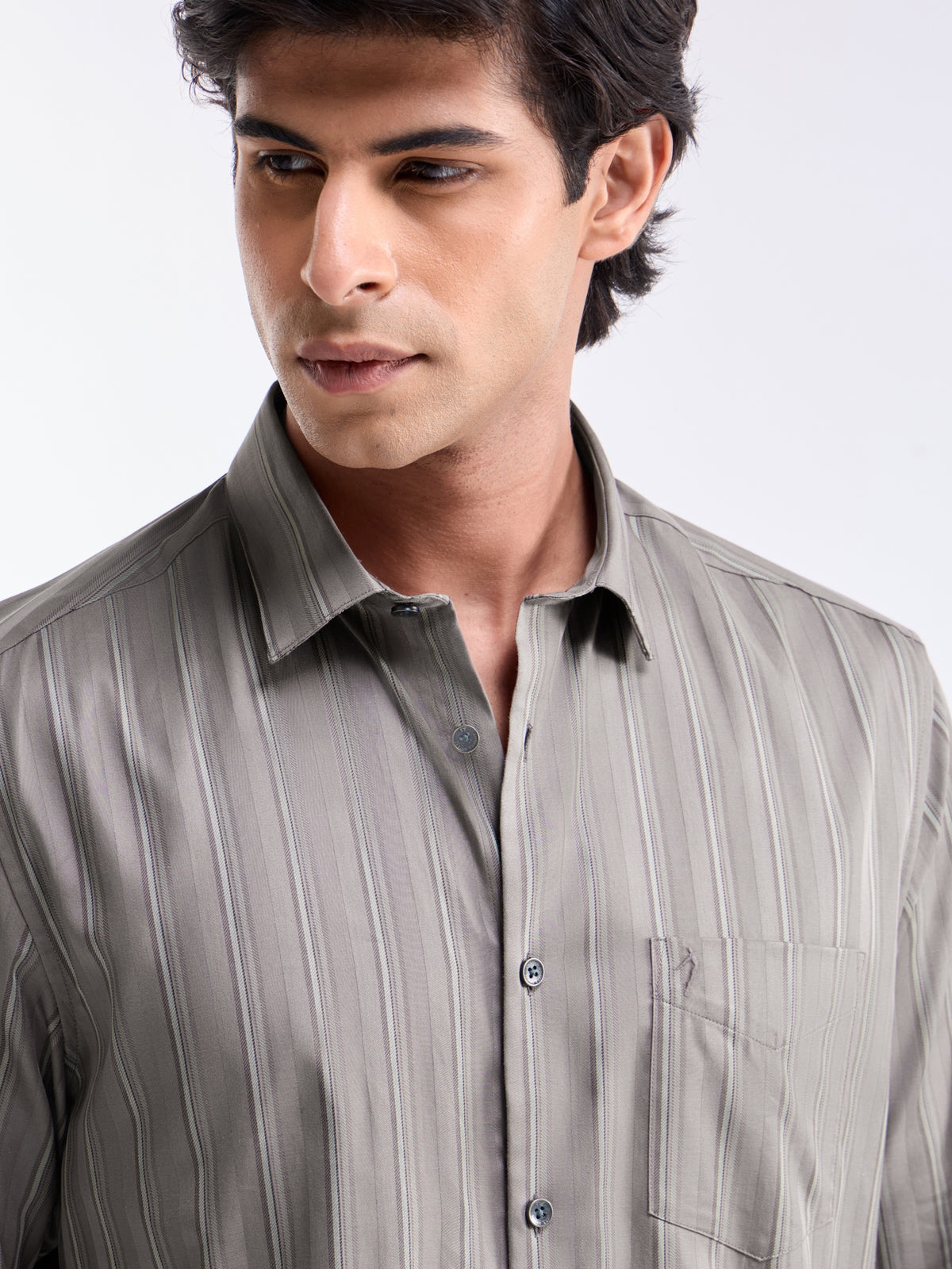 Striped Regular Fit Shirt - Lt Brown t4option_0