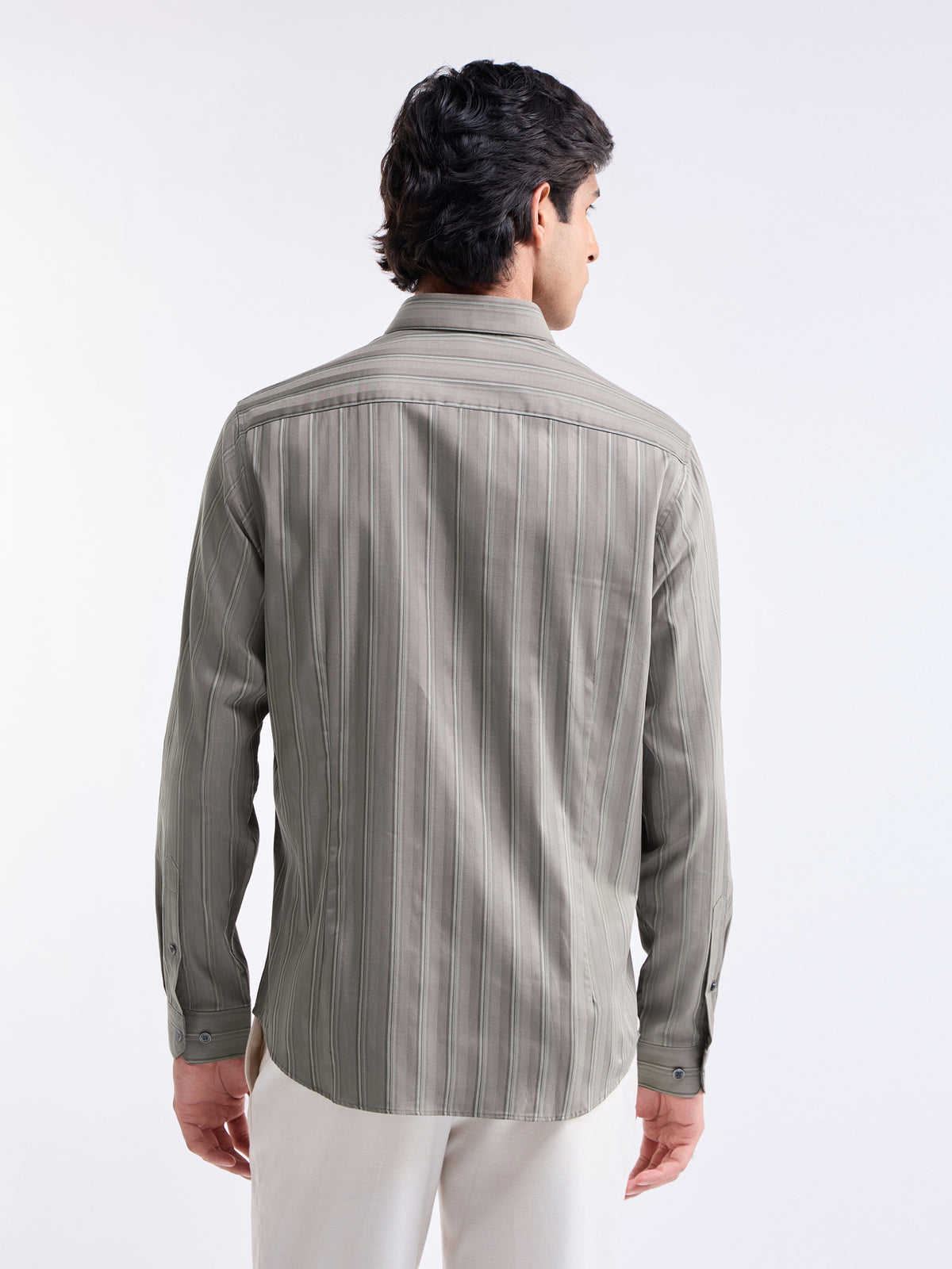 Striped Regular Fit Shirt - Lt Brown t4option_0