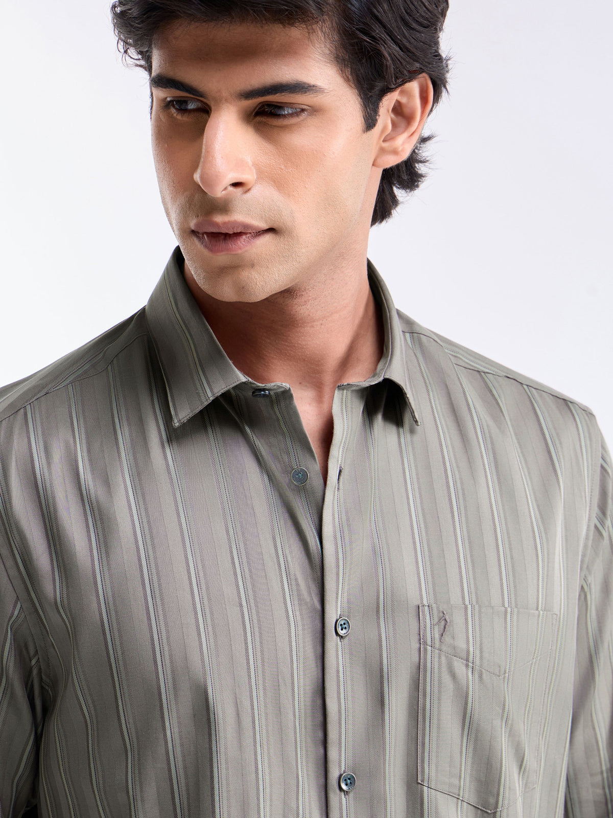 Striped Regular Fit Shirt - Lt Brown t4option_0