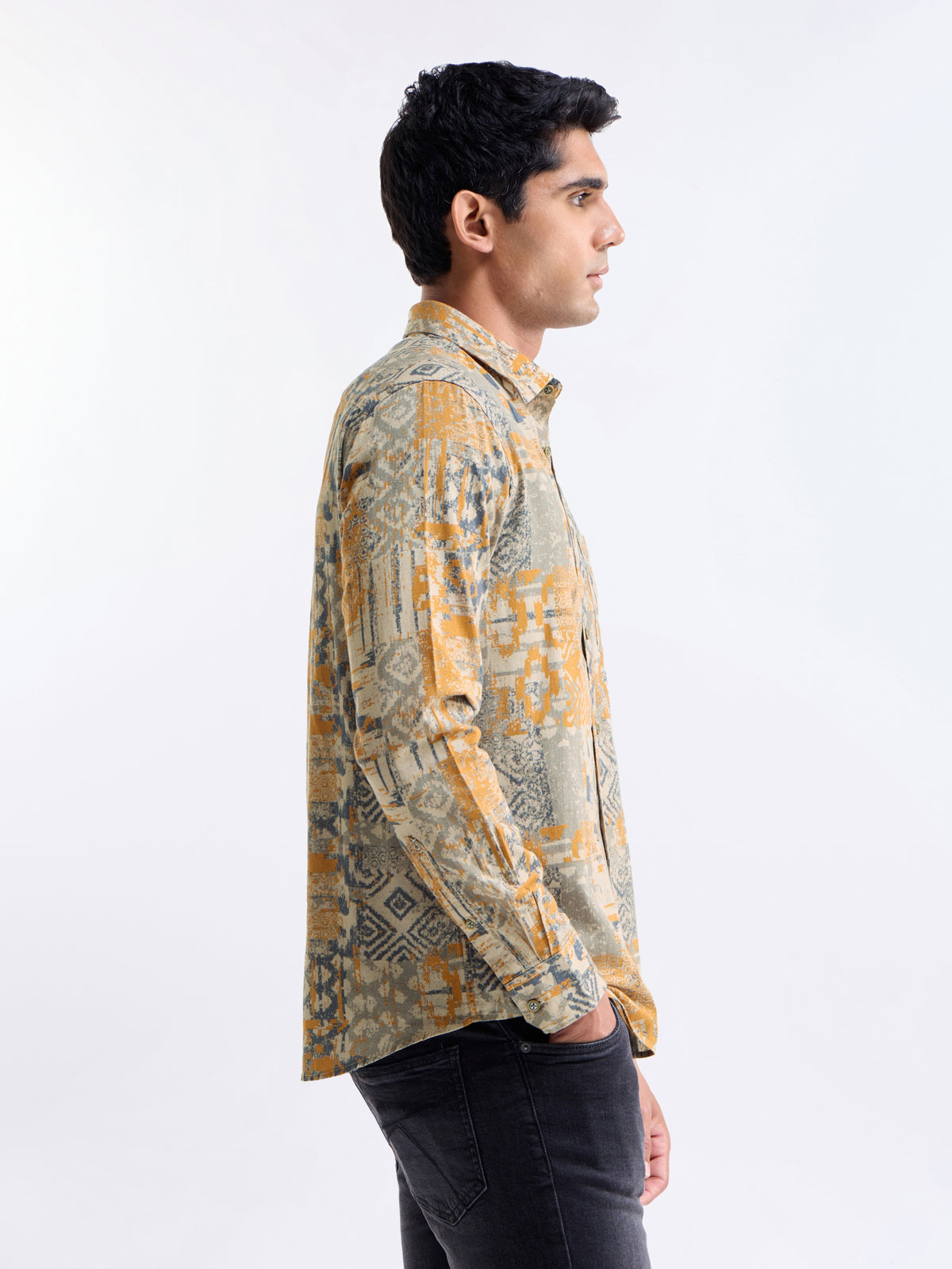 Ochre Printed Regular Fit Shirt - Ochre t4option_0