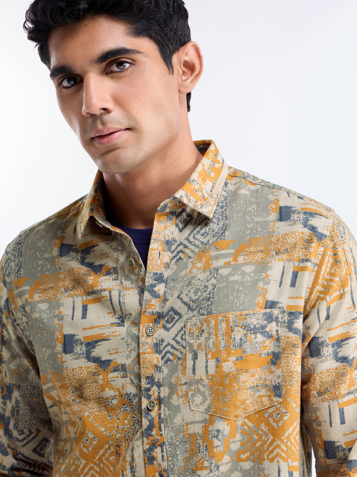 Ochre Printed Regular Fit Shirt - Ochre t4option_0