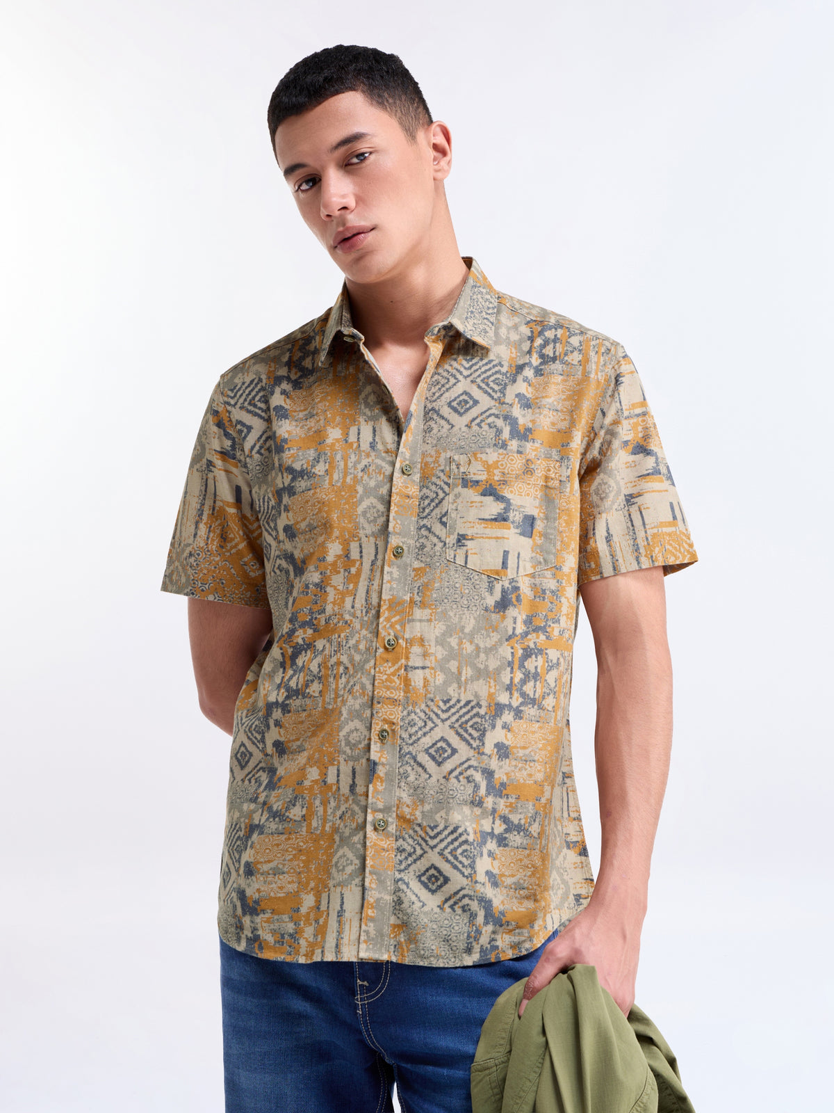 Ochre Printed Regular Fit Shirt - Ochre t4option_0