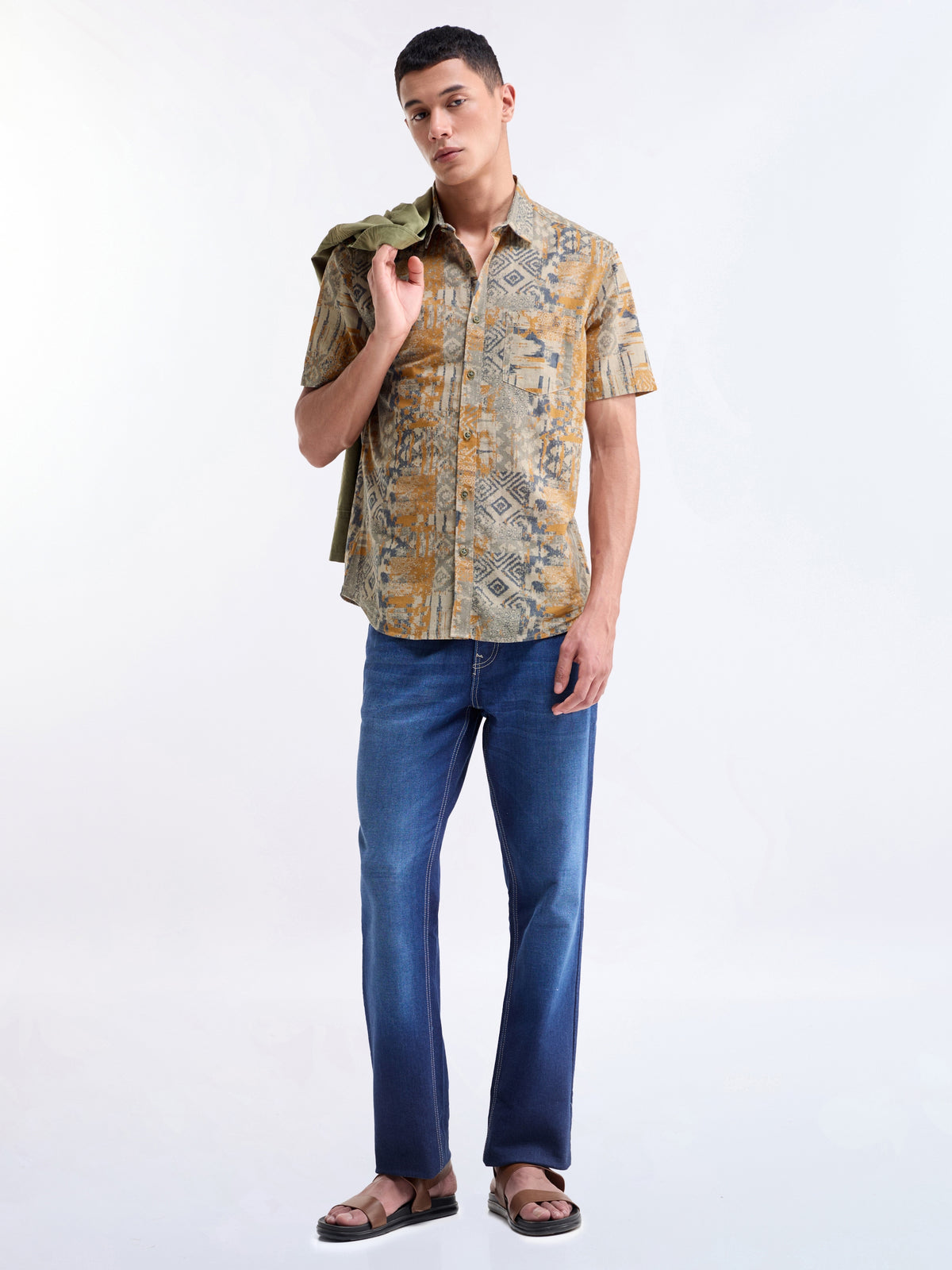 Ochre Printed Regular Fit Shirt - Ochre t4option_0