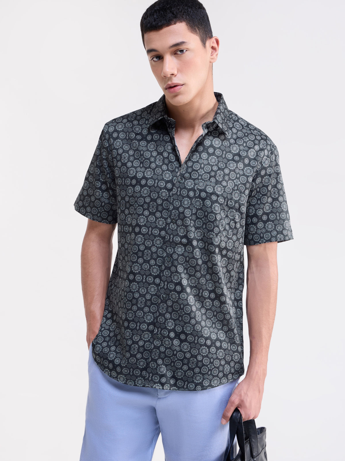 Printed Regular Fit Shirt - Grey t4option_0