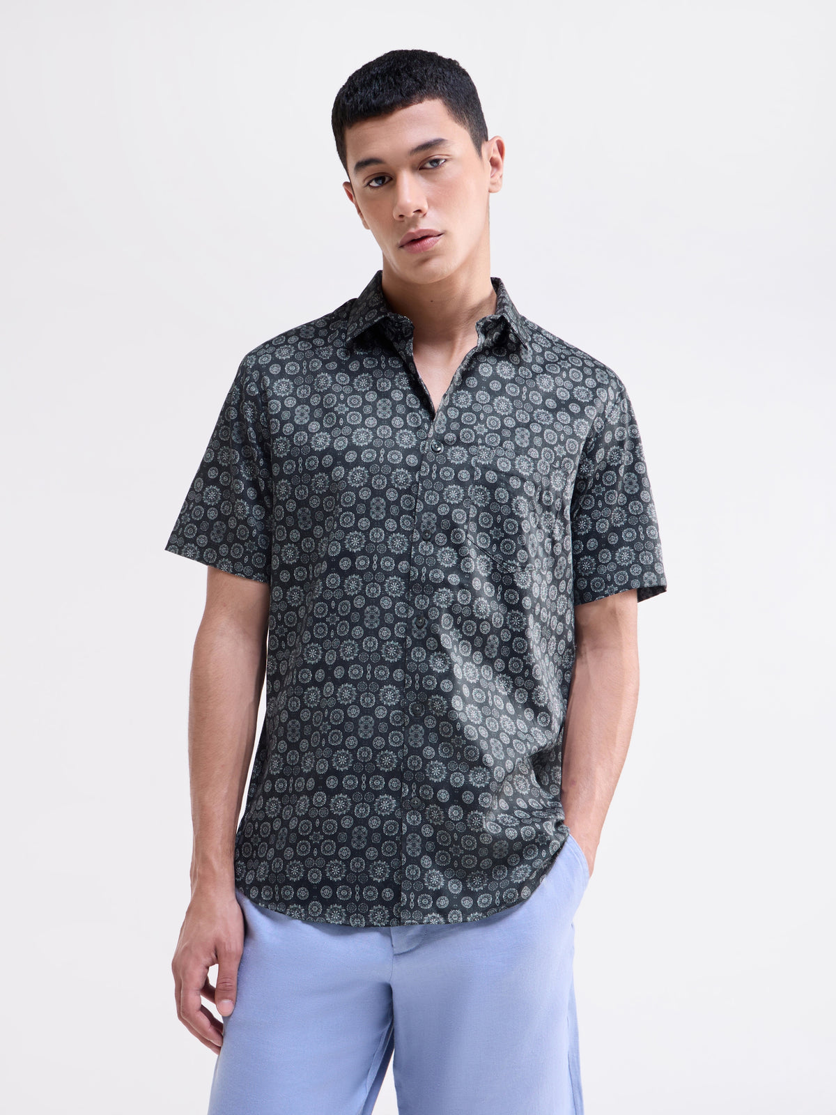 Printed Regular Fit Shirt - Grey t4option_0