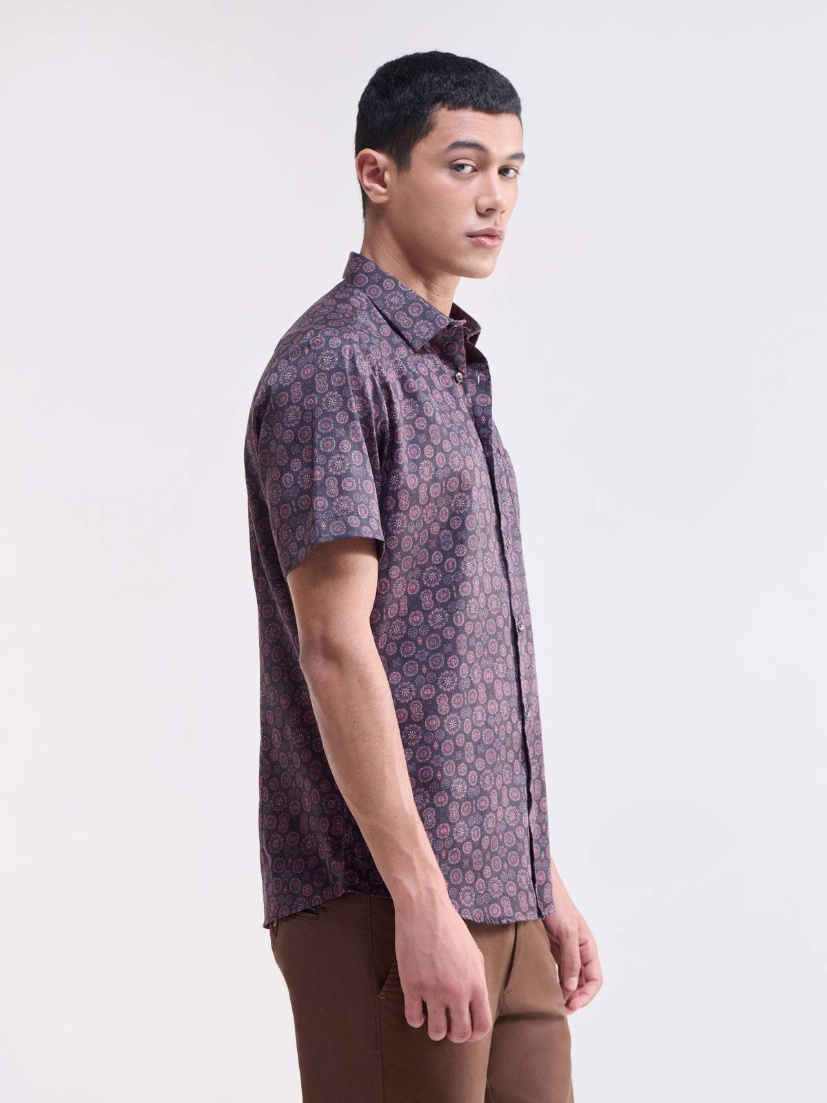 Printed Regular Fit Shirt - Wine t4option_1