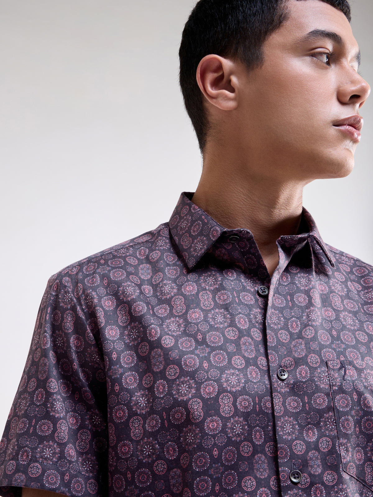 Printed Regular Fit Shirt - Wine t4option_1