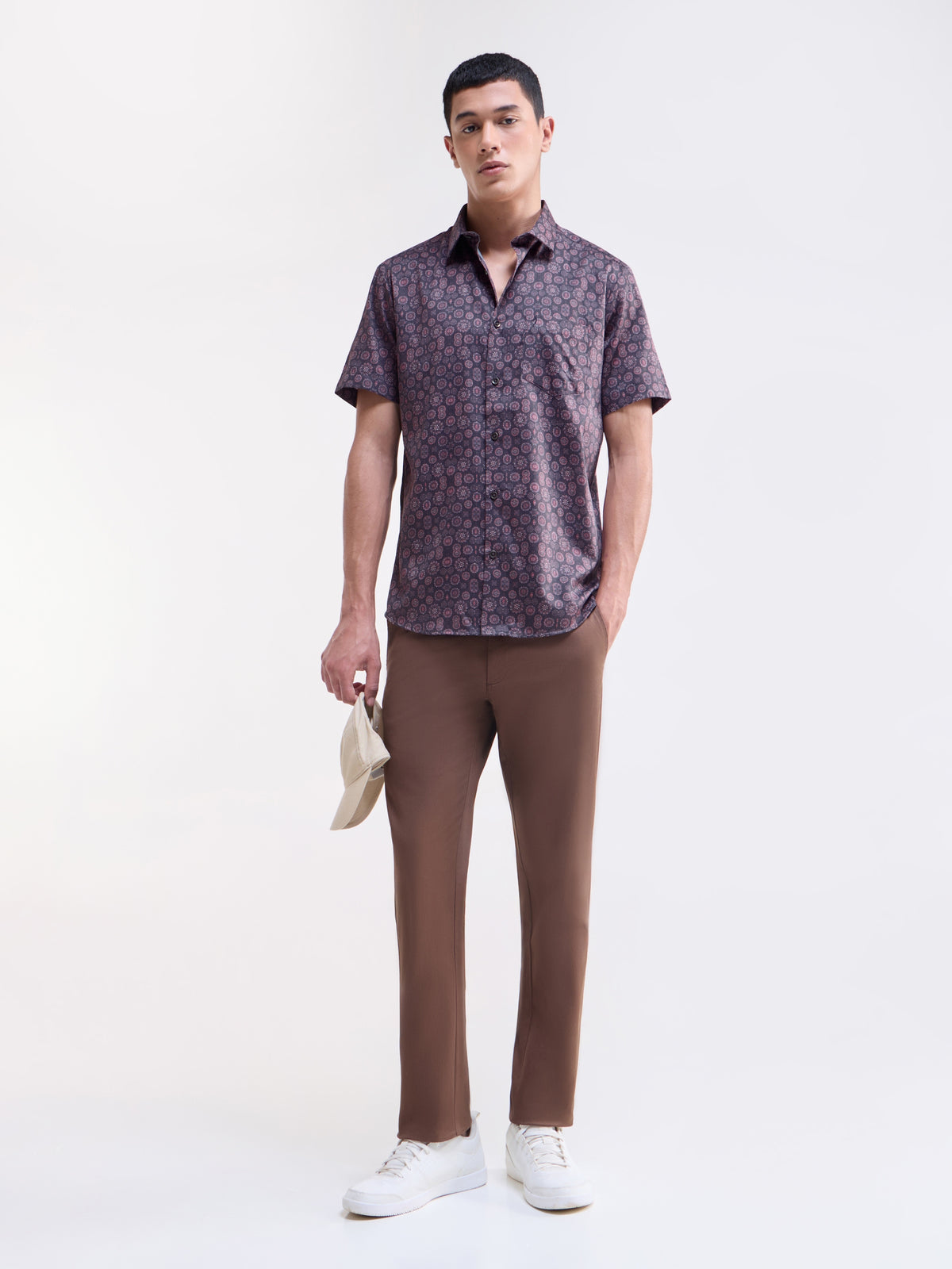 Printed Regular Fit Shirt - Wine t4option_1