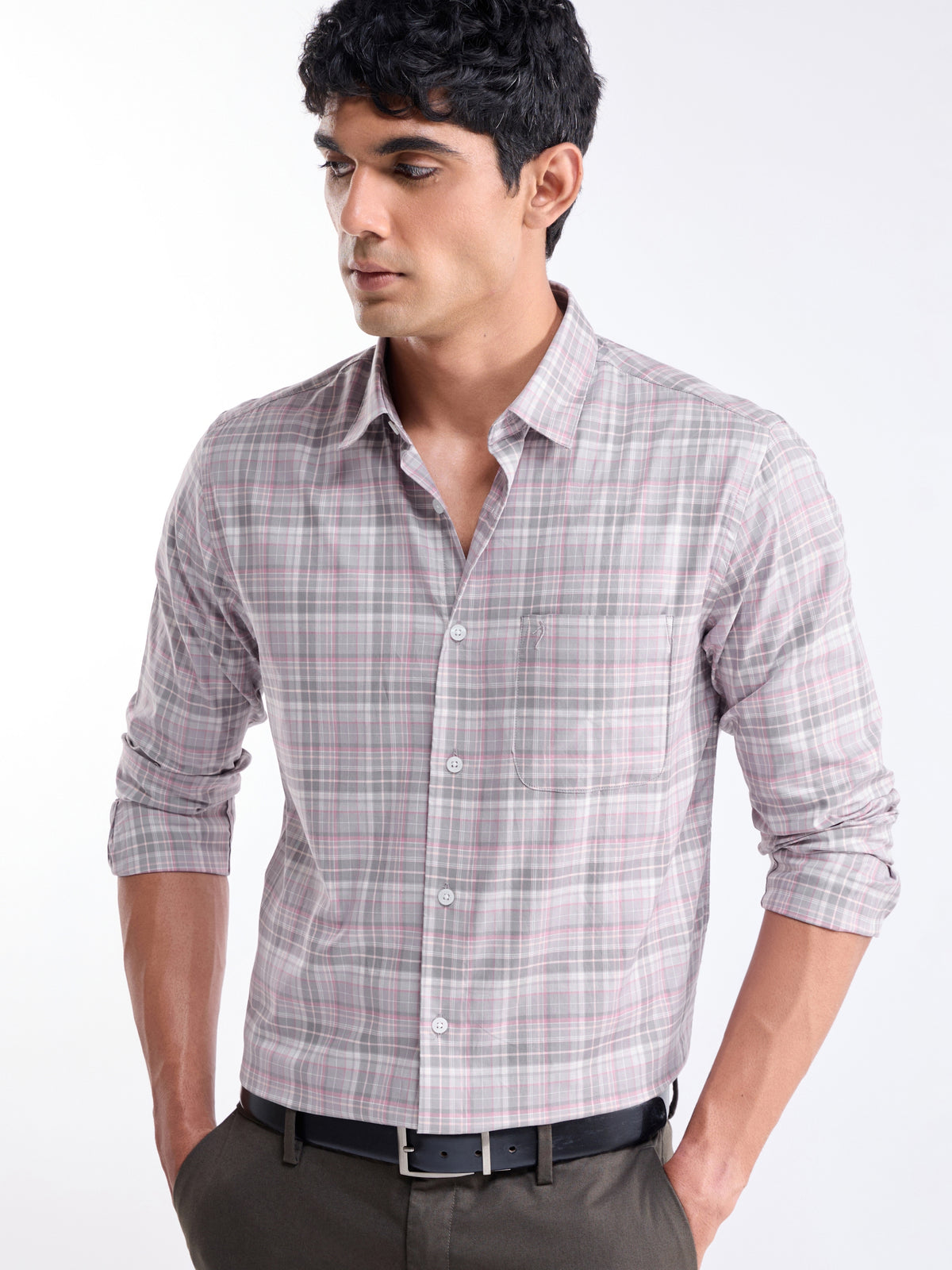 check Regular Fit Shirt - Grey t4option_0