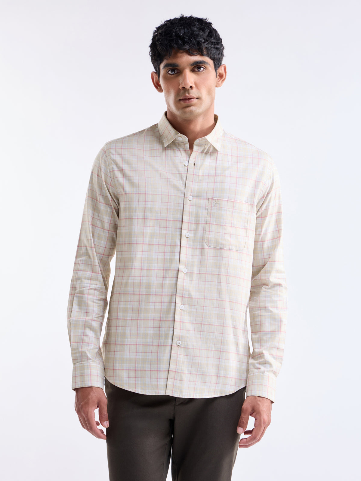check Regular Fit Shirt - Khaki t4option_1