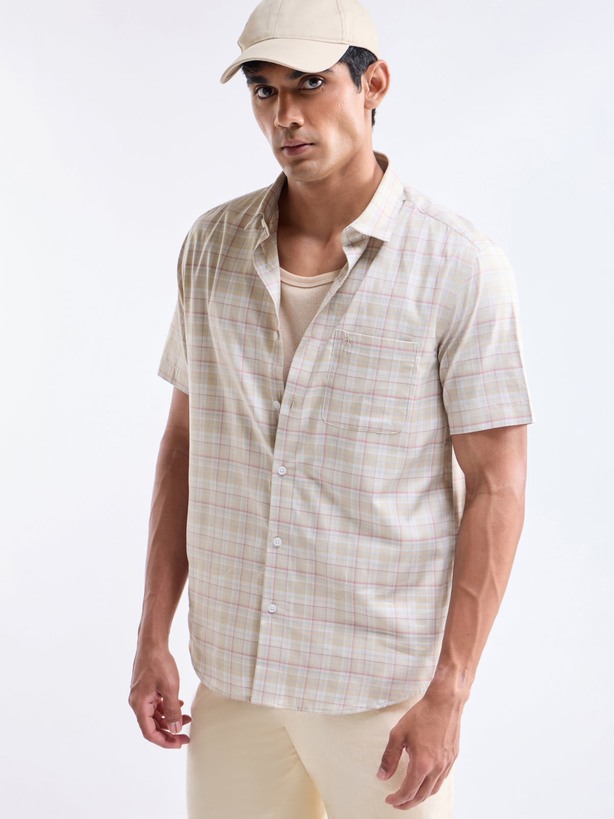 check Regular Fit Shirt - Khaki t4option_0