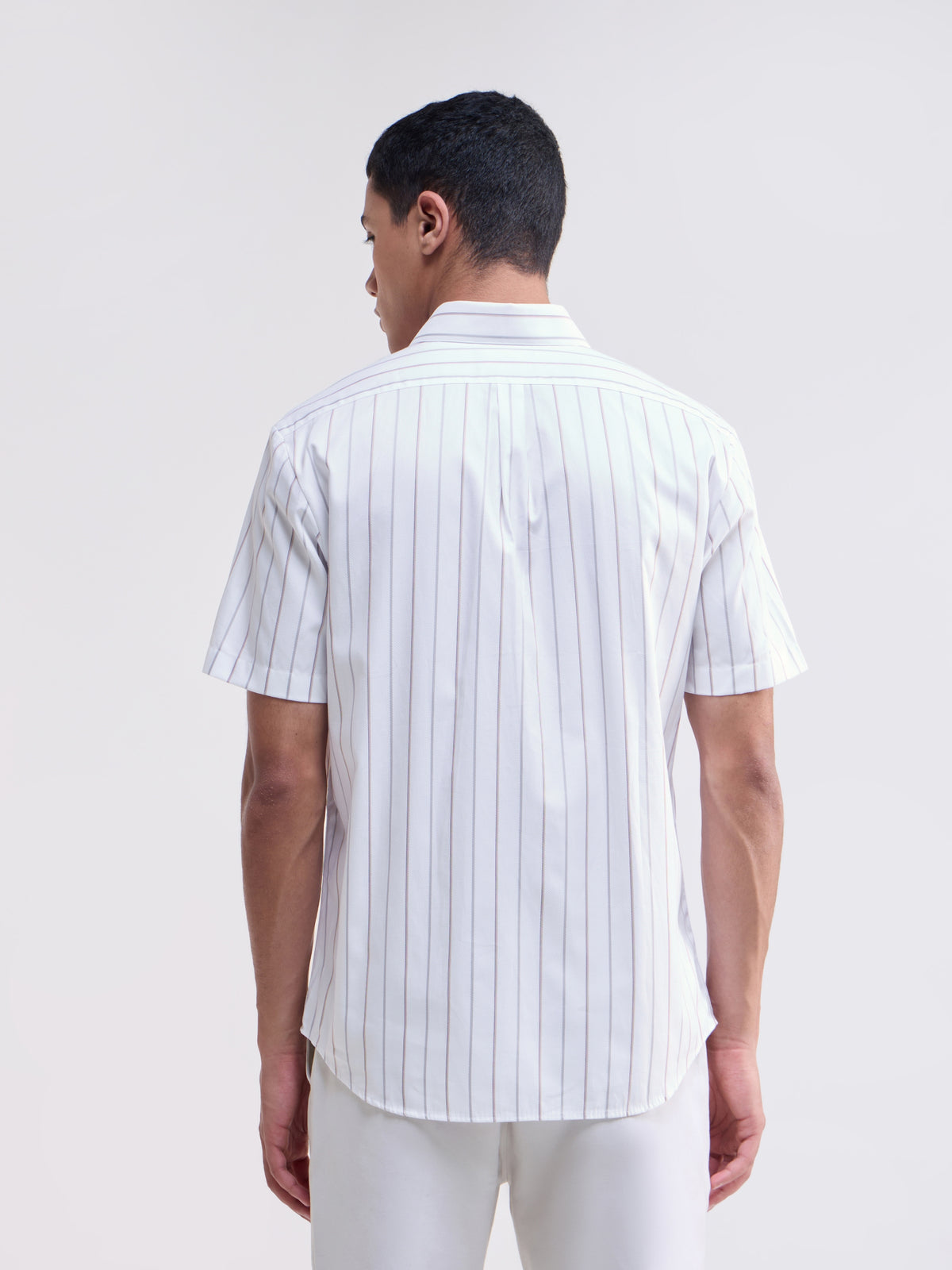 White Striped Regular Fit Shirt - White t4option_0