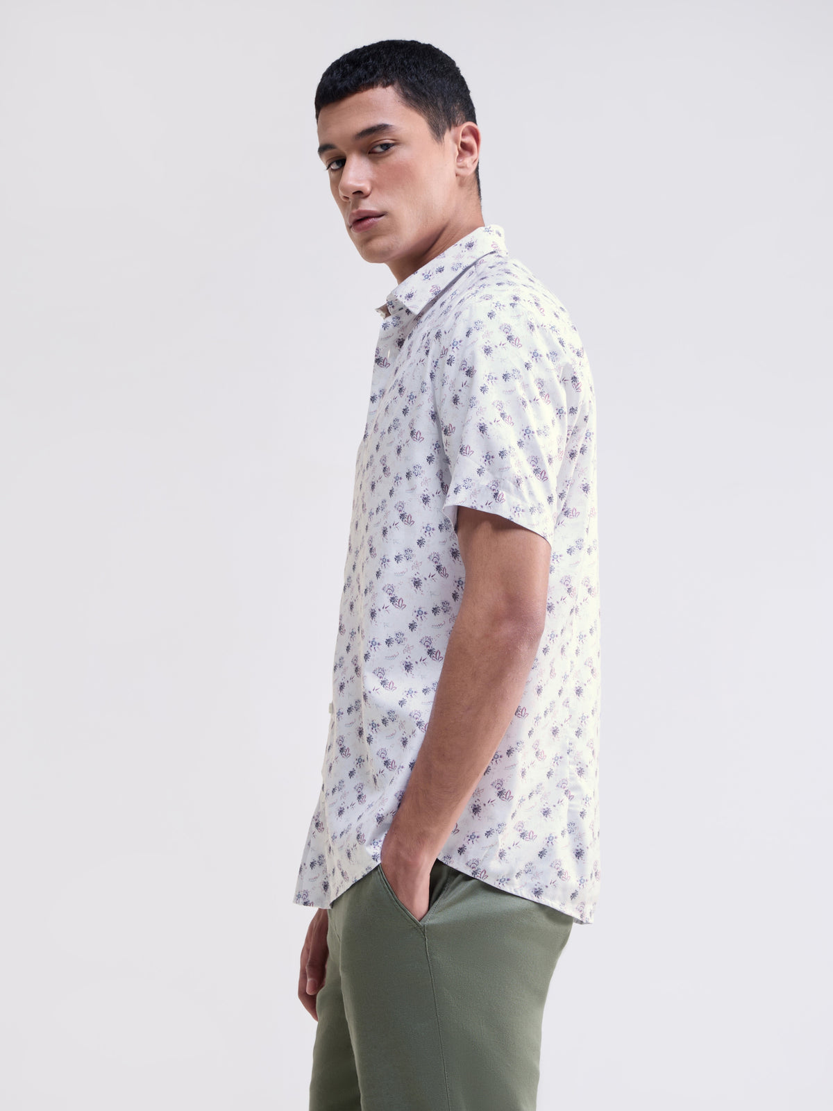 White Printed Regular Fit Shirt - White t4option_0