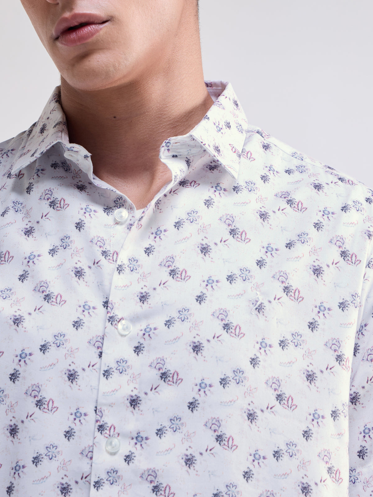 White Printed Regular Fit Shirt - White t4option_0