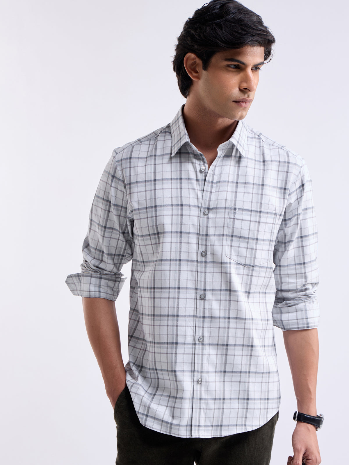 Light Grey check Regular Fit Shirt - Light Grey t4option_0
