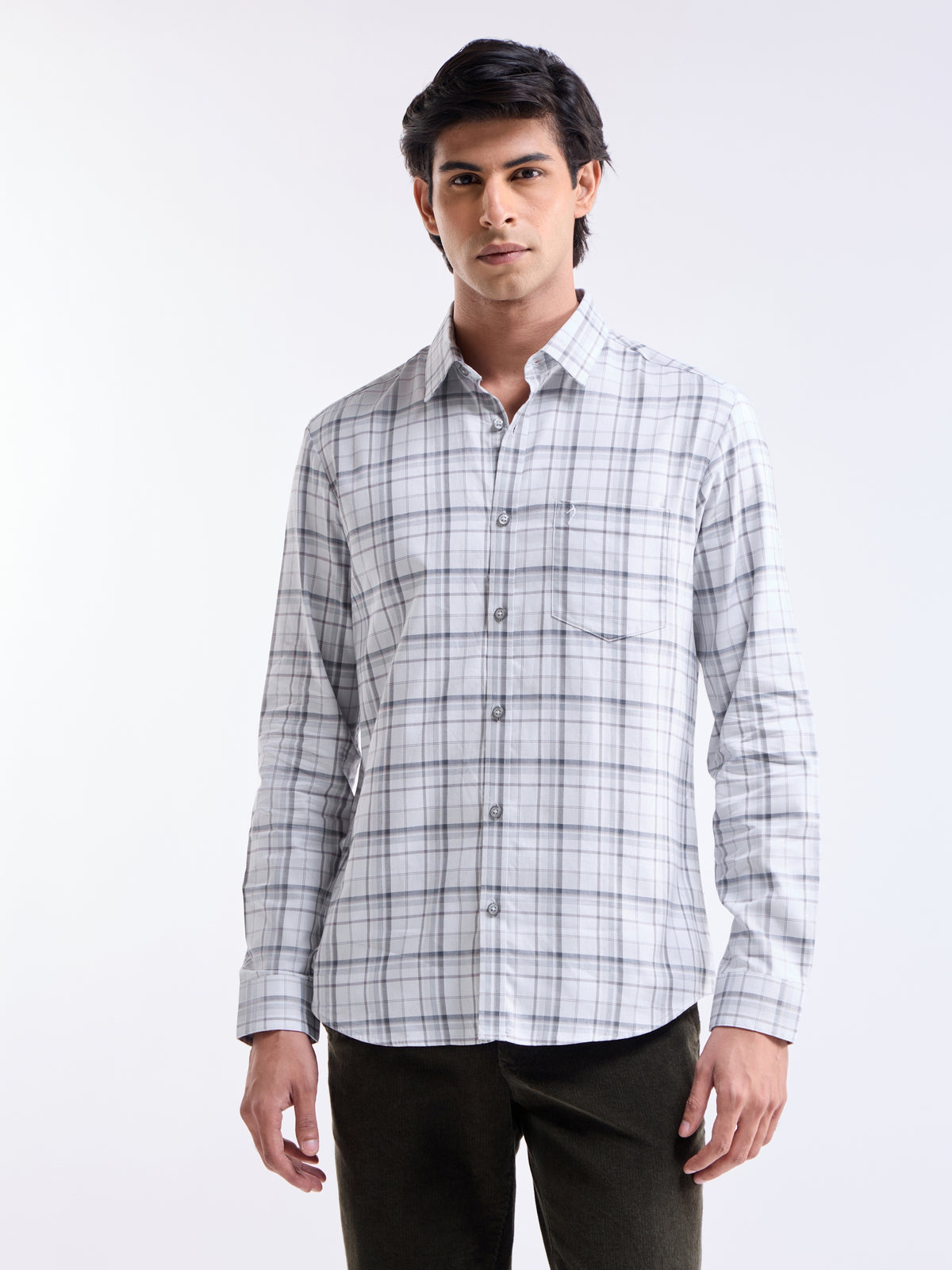 Light Grey check Regular Fit Shirt - Light Grey t4option_0
