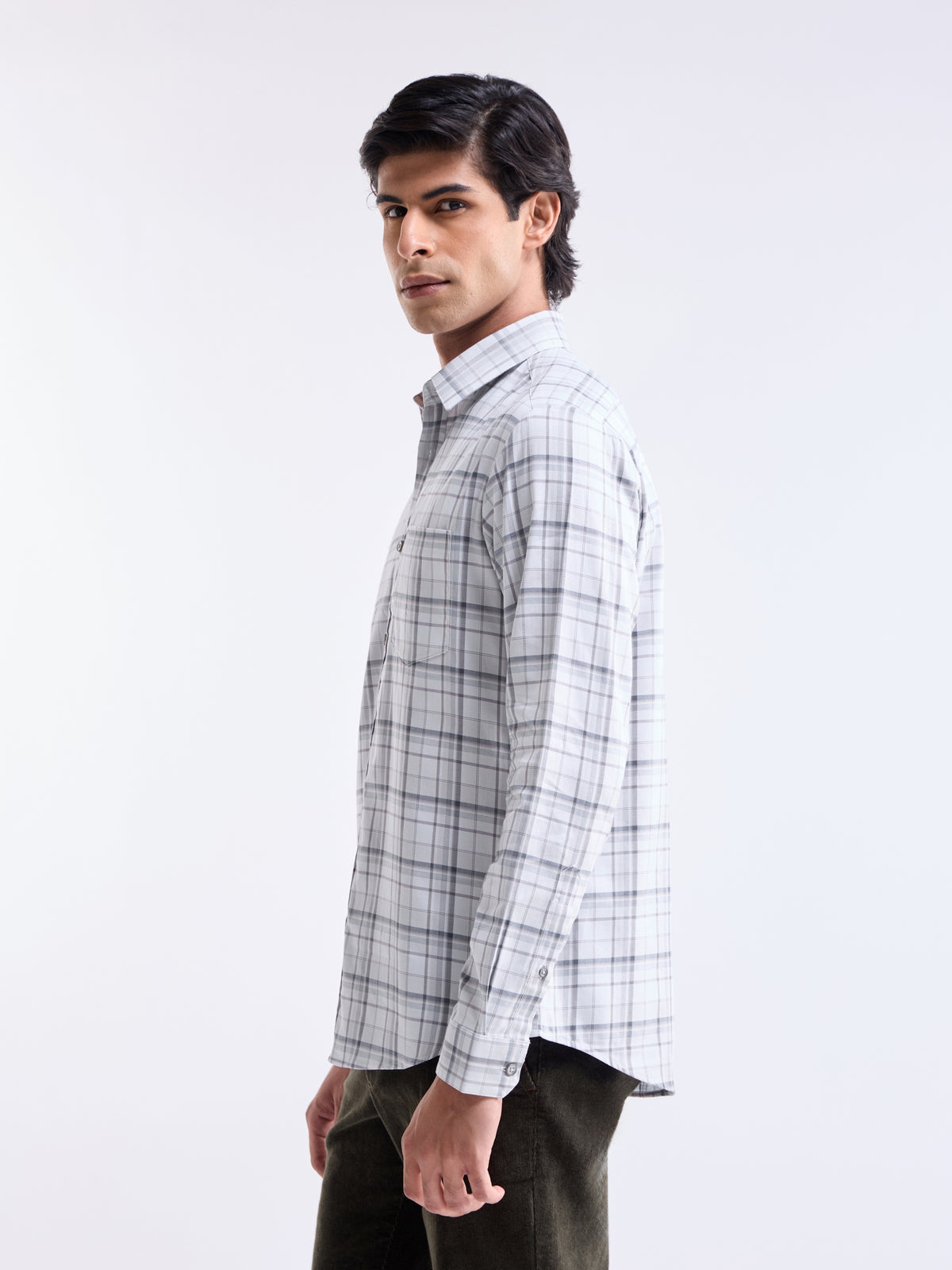 Light Grey check Regular Fit Shirt - Light Grey t4option_0