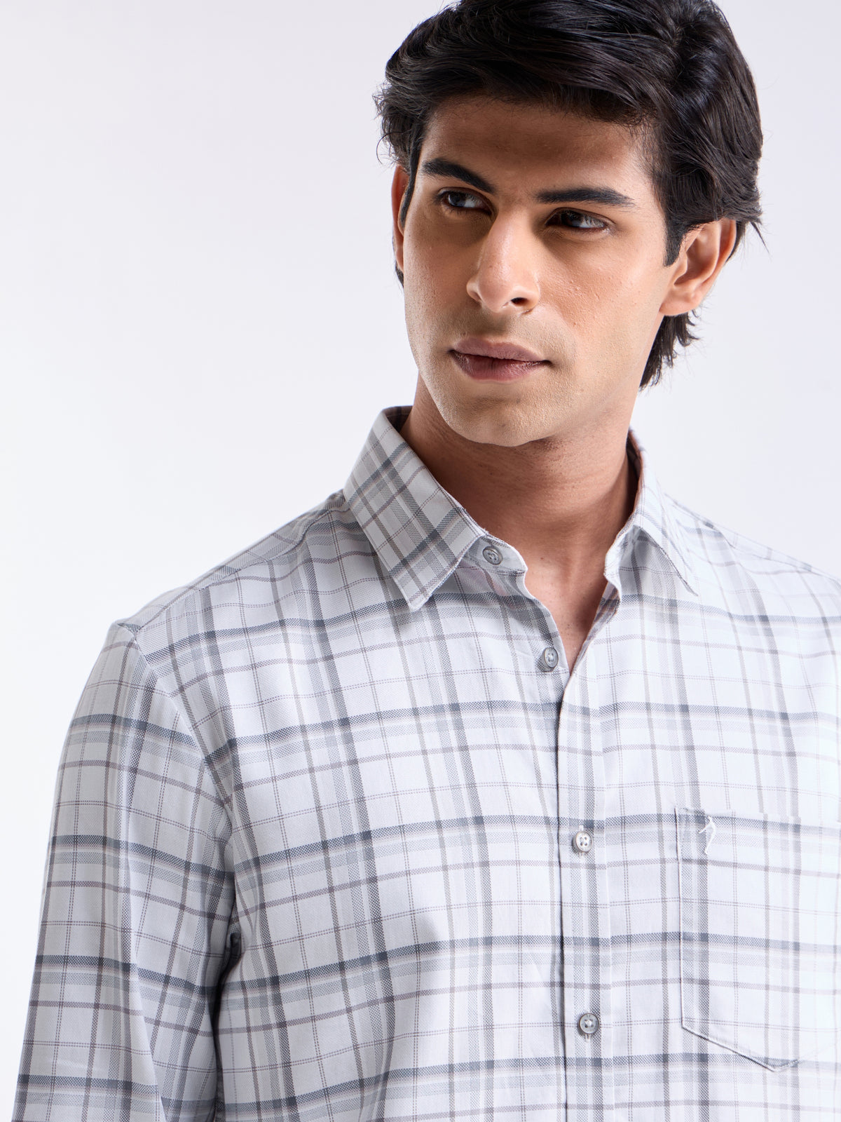 Light Grey check Regular Fit Shirt - Light Grey t4option_0