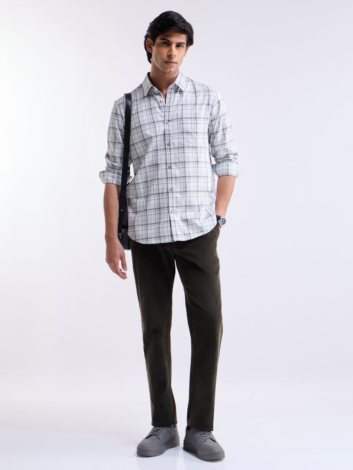 Light Grey check Regular Fit Shirt - Light Grey t4option_0