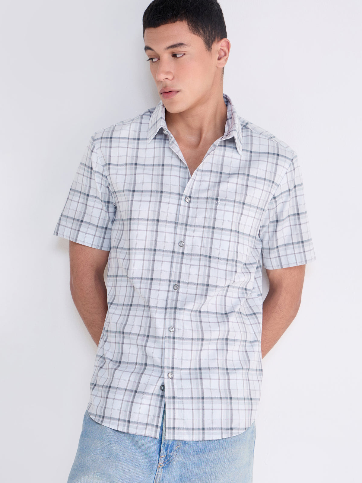 Light Grey check Regular Fit Shirt - Light Grey t4option_0