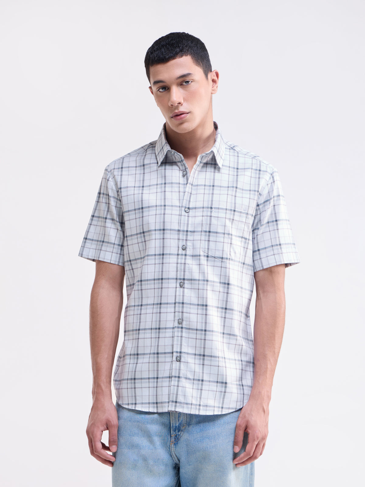 Light Grey check Regular Fit Shirt - Light Grey t4option_0