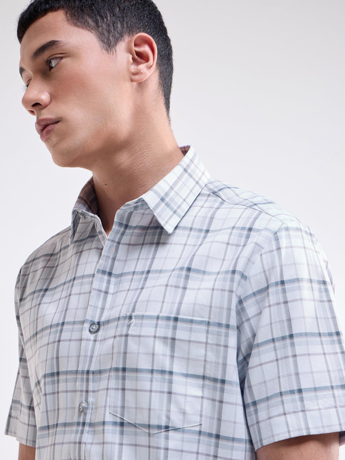 Light Grey check Regular Fit Shirt - Light Grey t4option_0