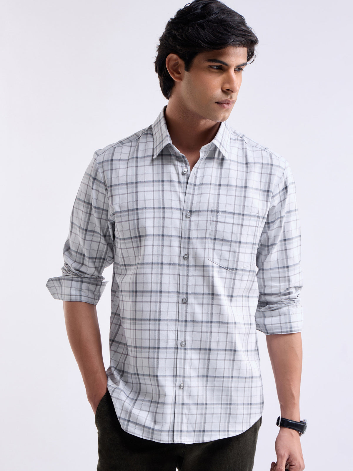 Light Grey check Regular Fit Shirt - Light Grey t4option_0