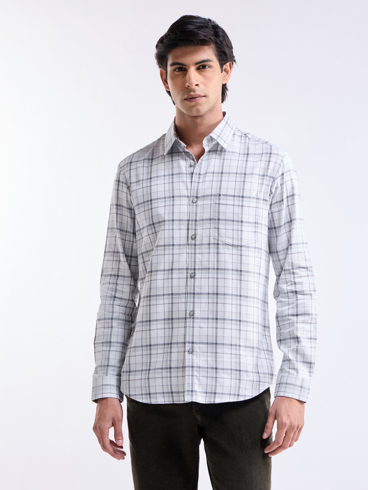 Light Grey check Regular Fit Shirt - Light Grey t4option_0