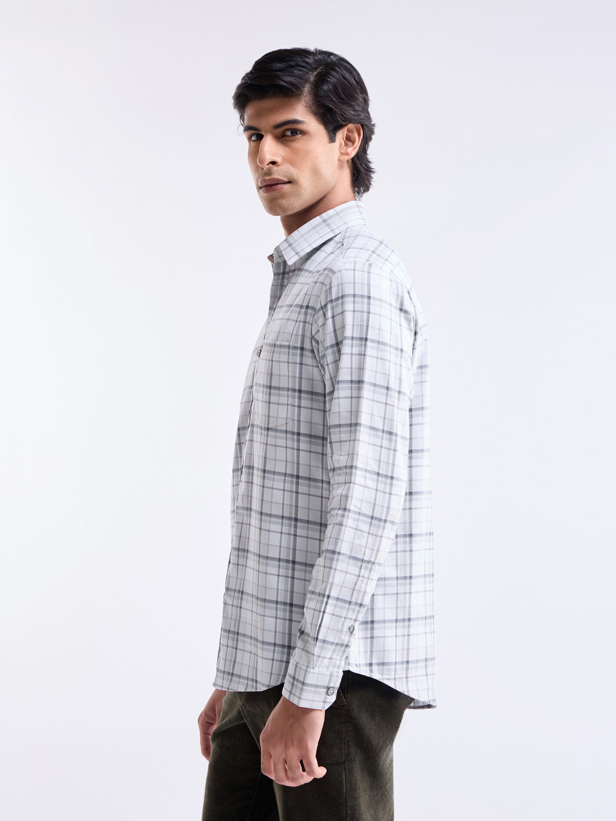 Light Grey check Regular Fit Shirt - Light Grey t4option_0