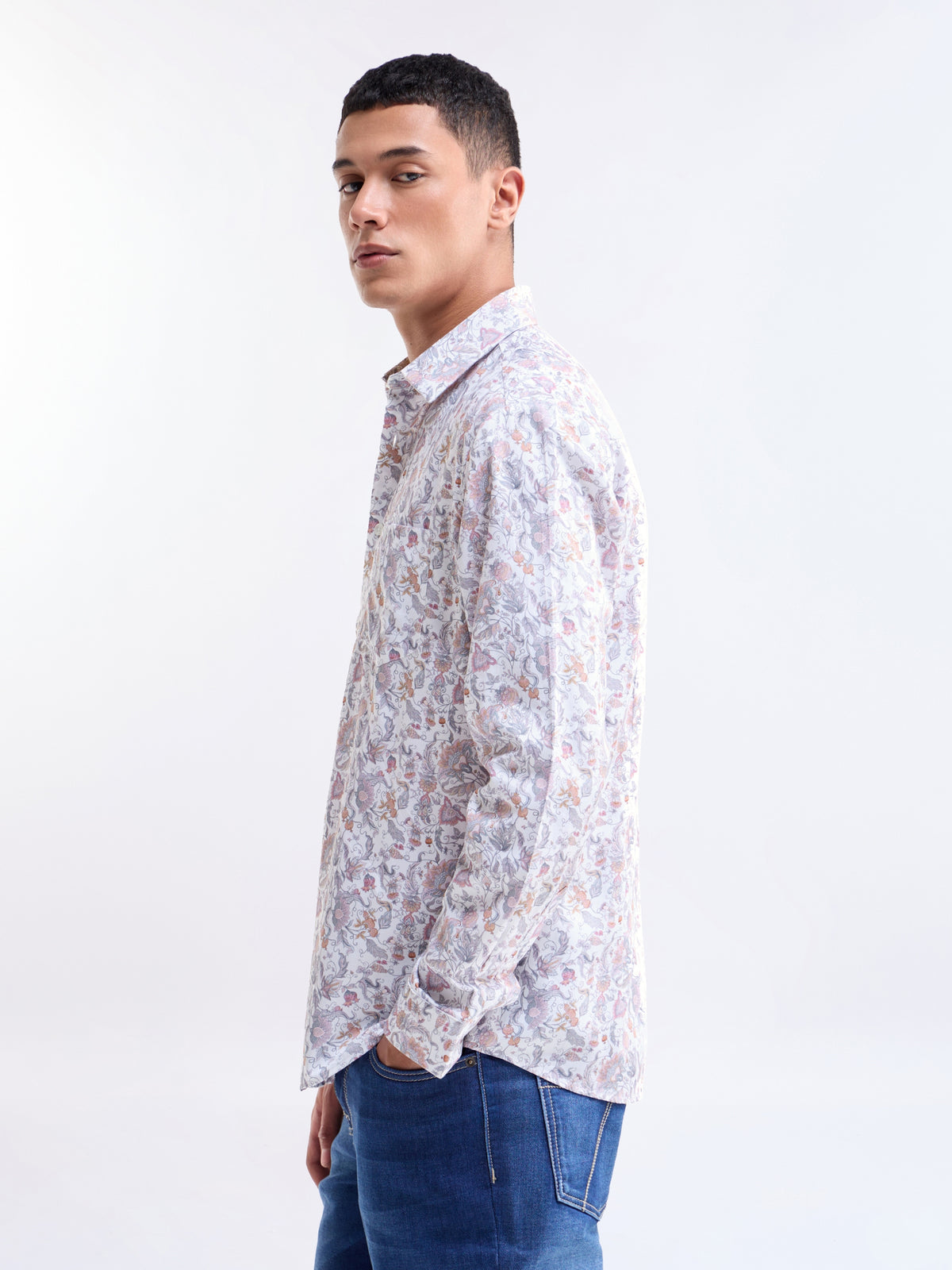 White Printed Regular Fit Shirt - White t4option_0