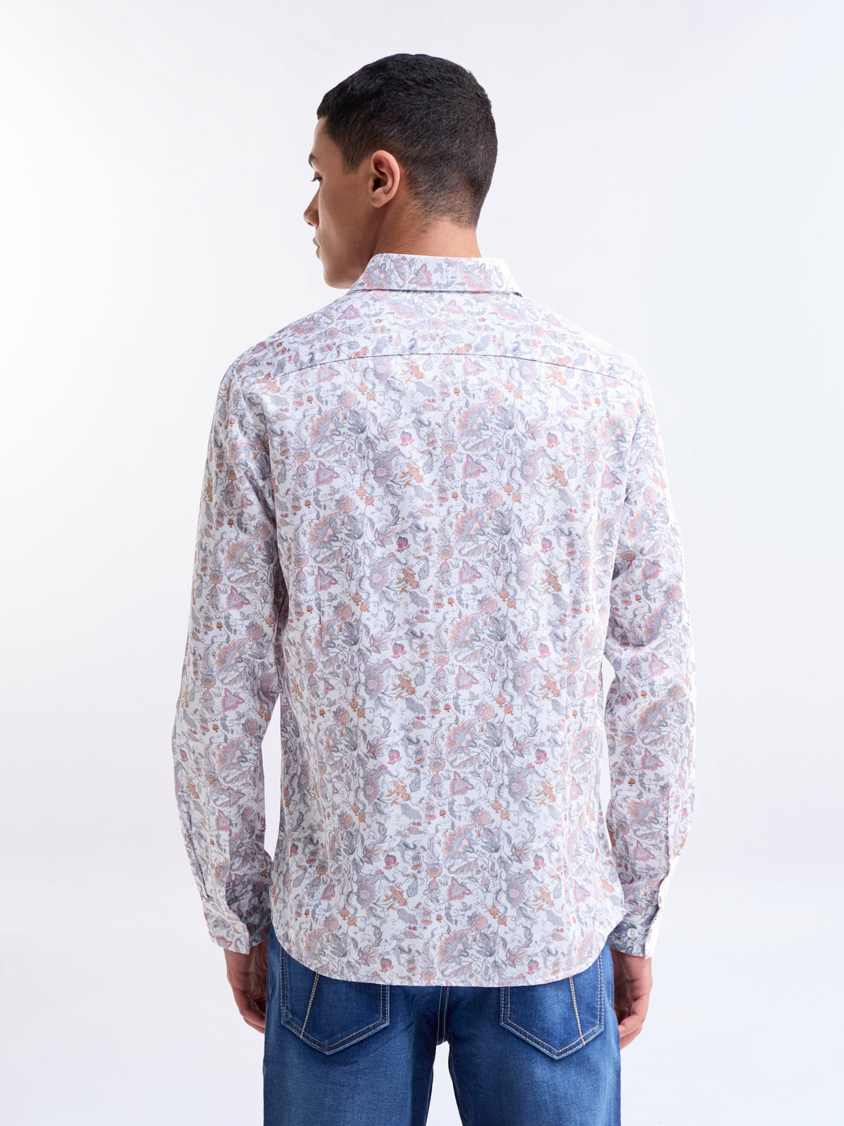 White Printed Regular Fit Shirt - White t4option_0