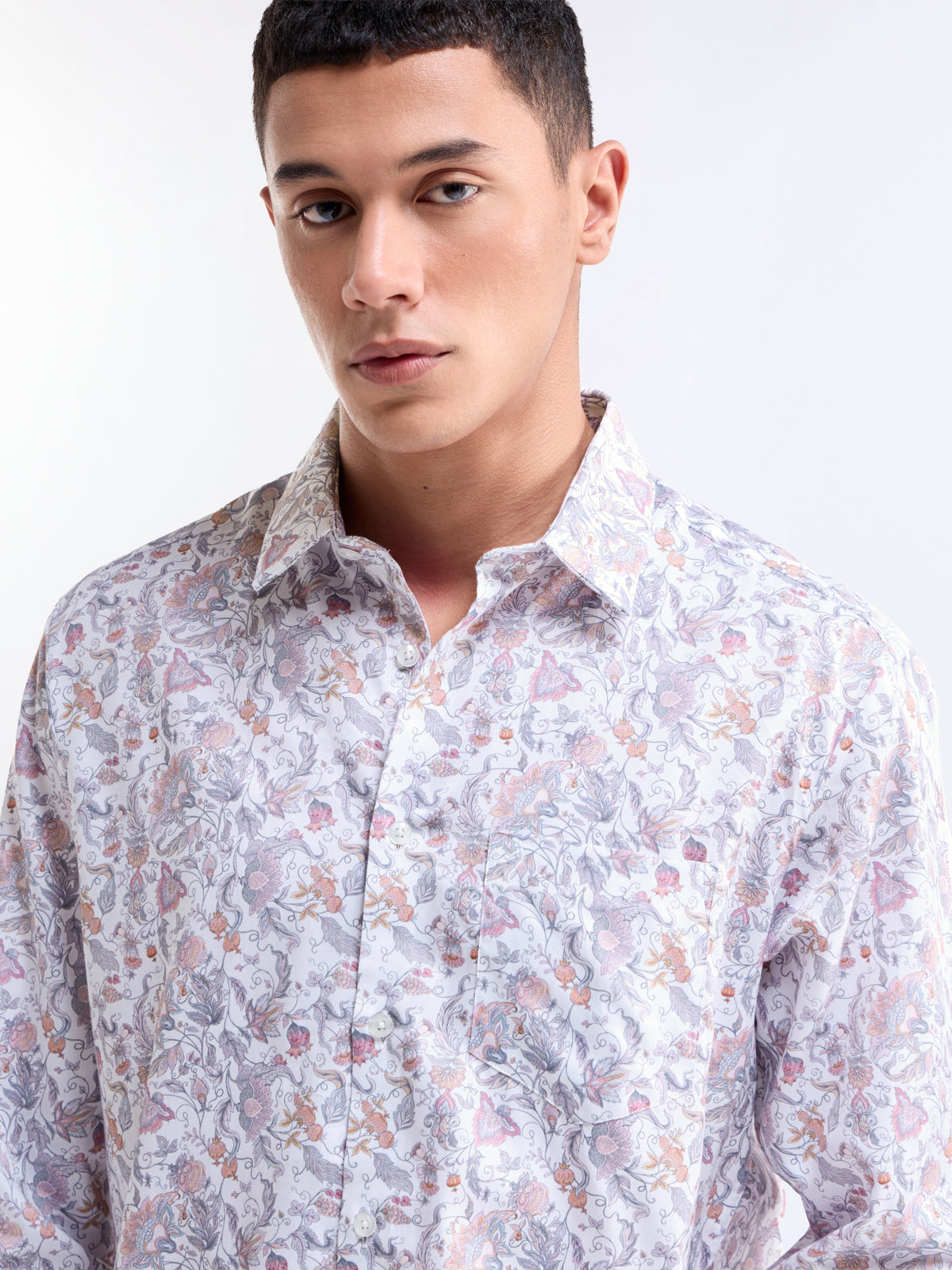 White Printed Regular Fit Shirt - White t4option_0