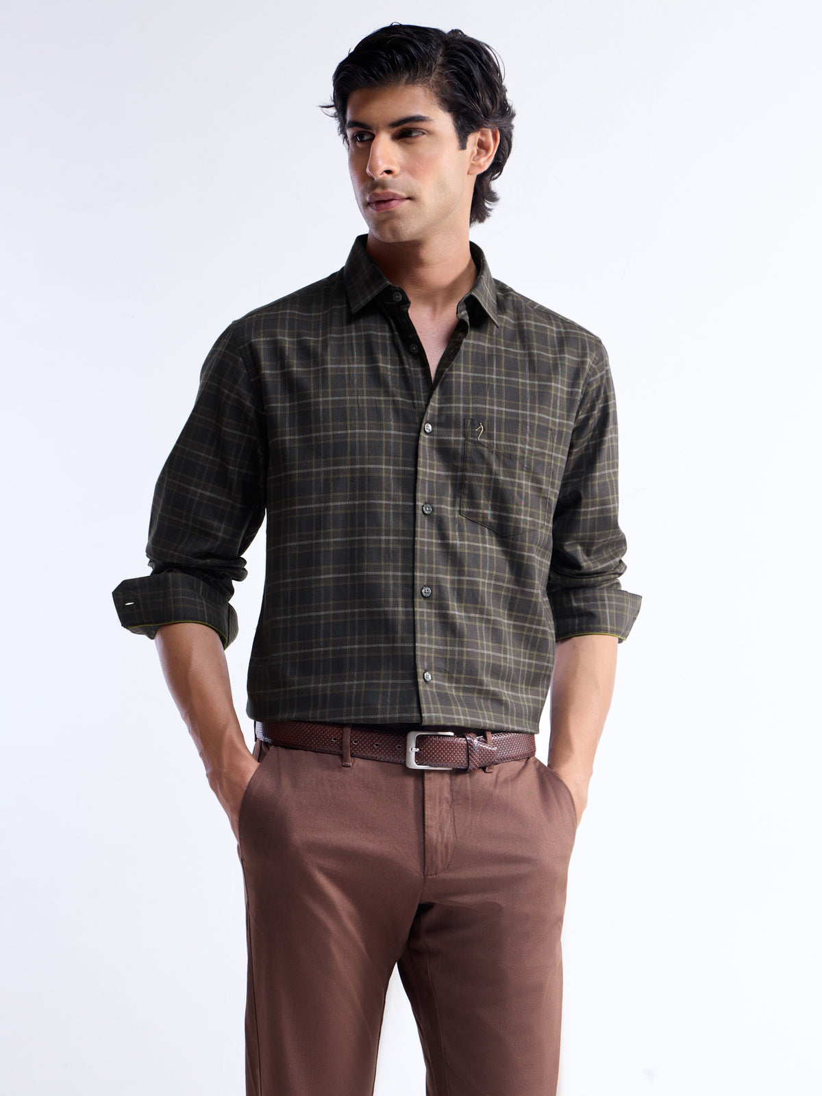 check Regular Fit Shirt - Brown t4option_0