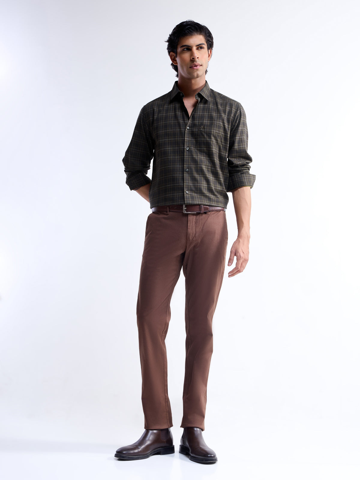 check Regular Fit Shirt - Brown t4option_0