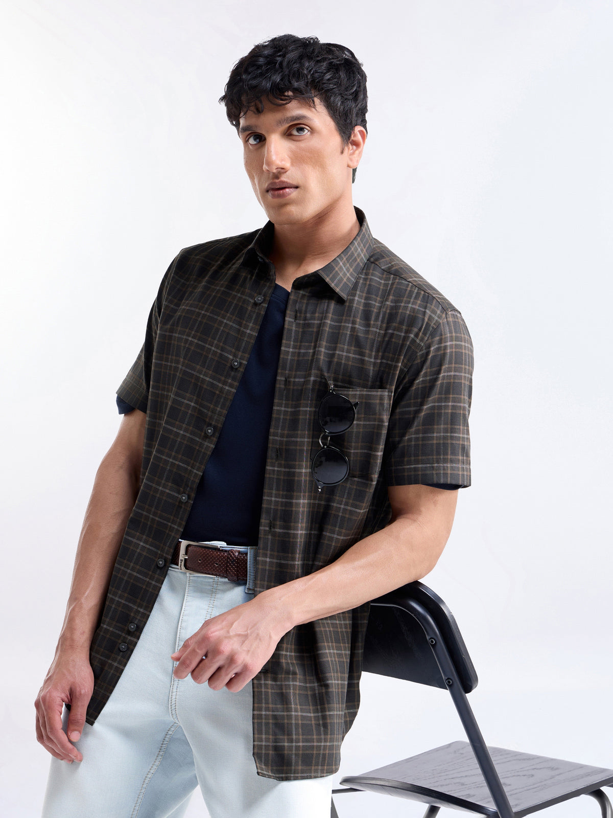 check Regular Fit Shirt - Brown t4option_1