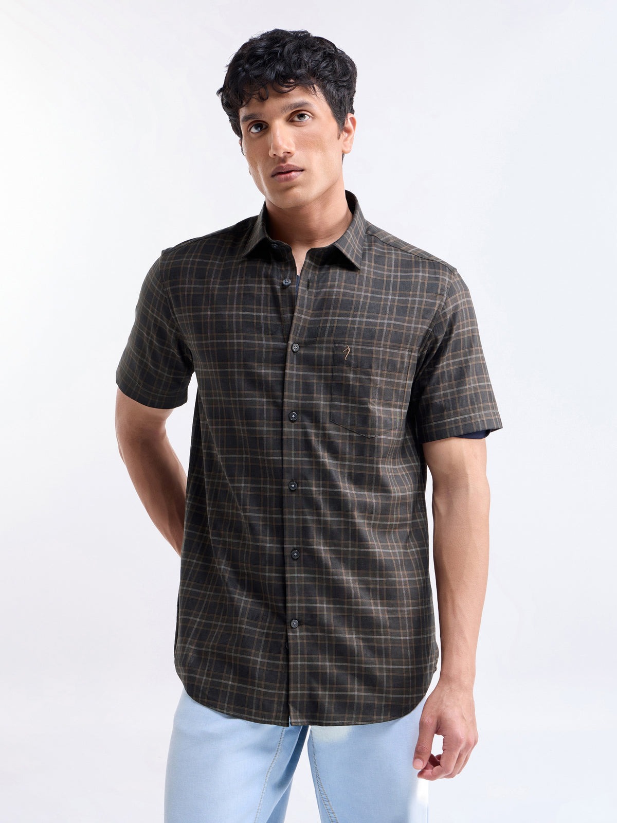 check Regular Fit Shirt - Brown t4option_1