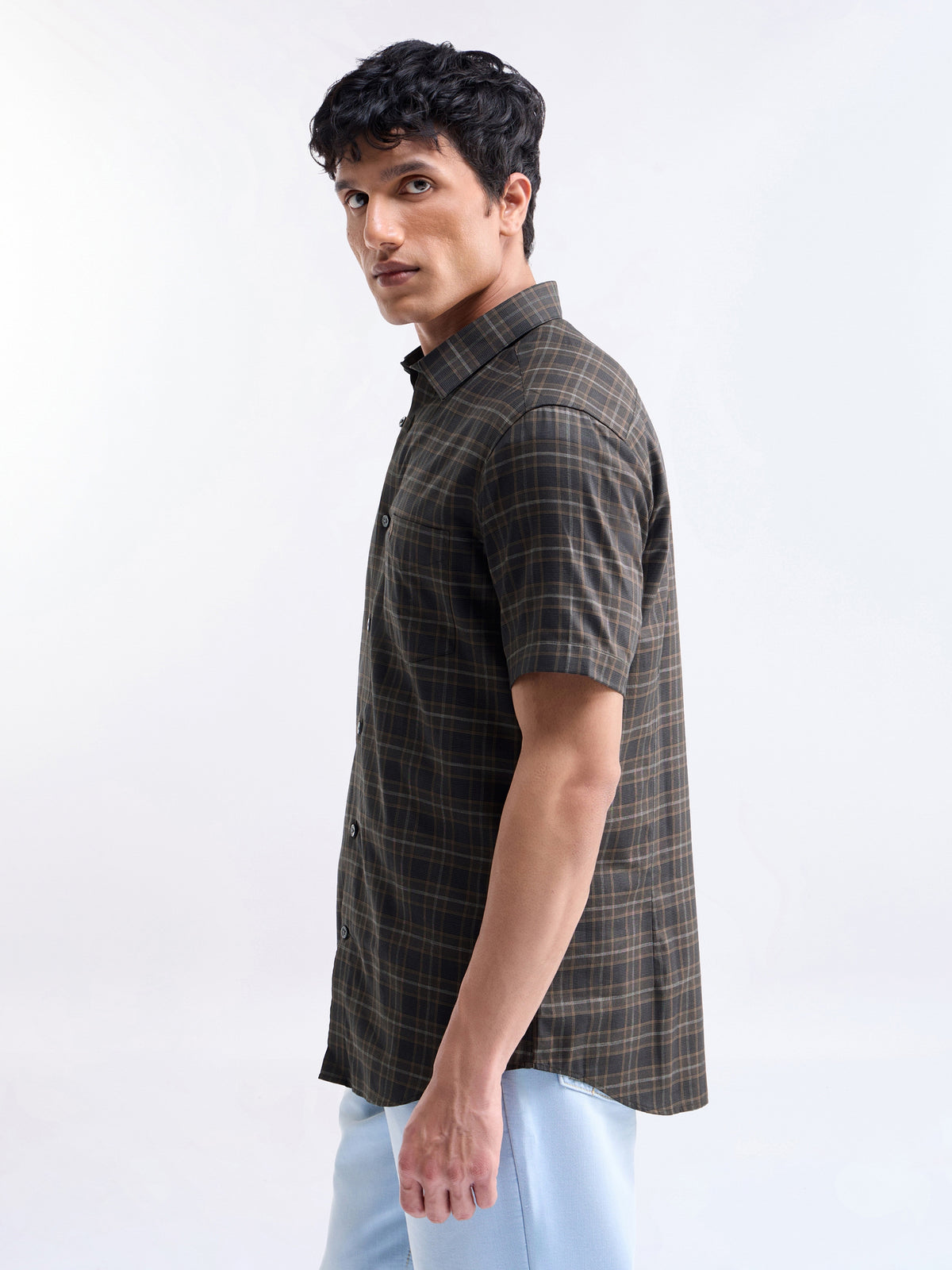 check Regular Fit Shirt - Brown t4option_1