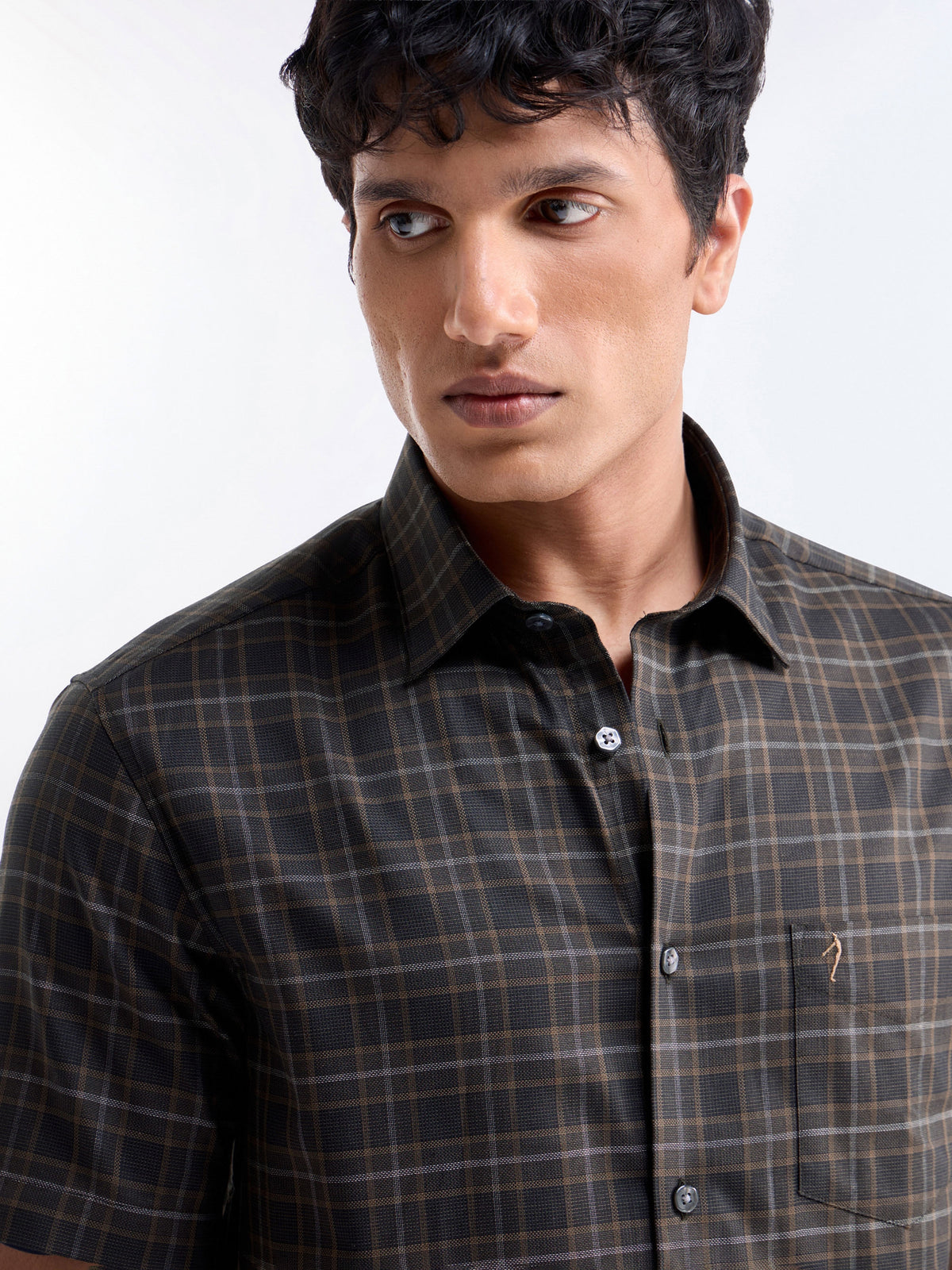 check Regular Fit Shirt - Brown t4option_1